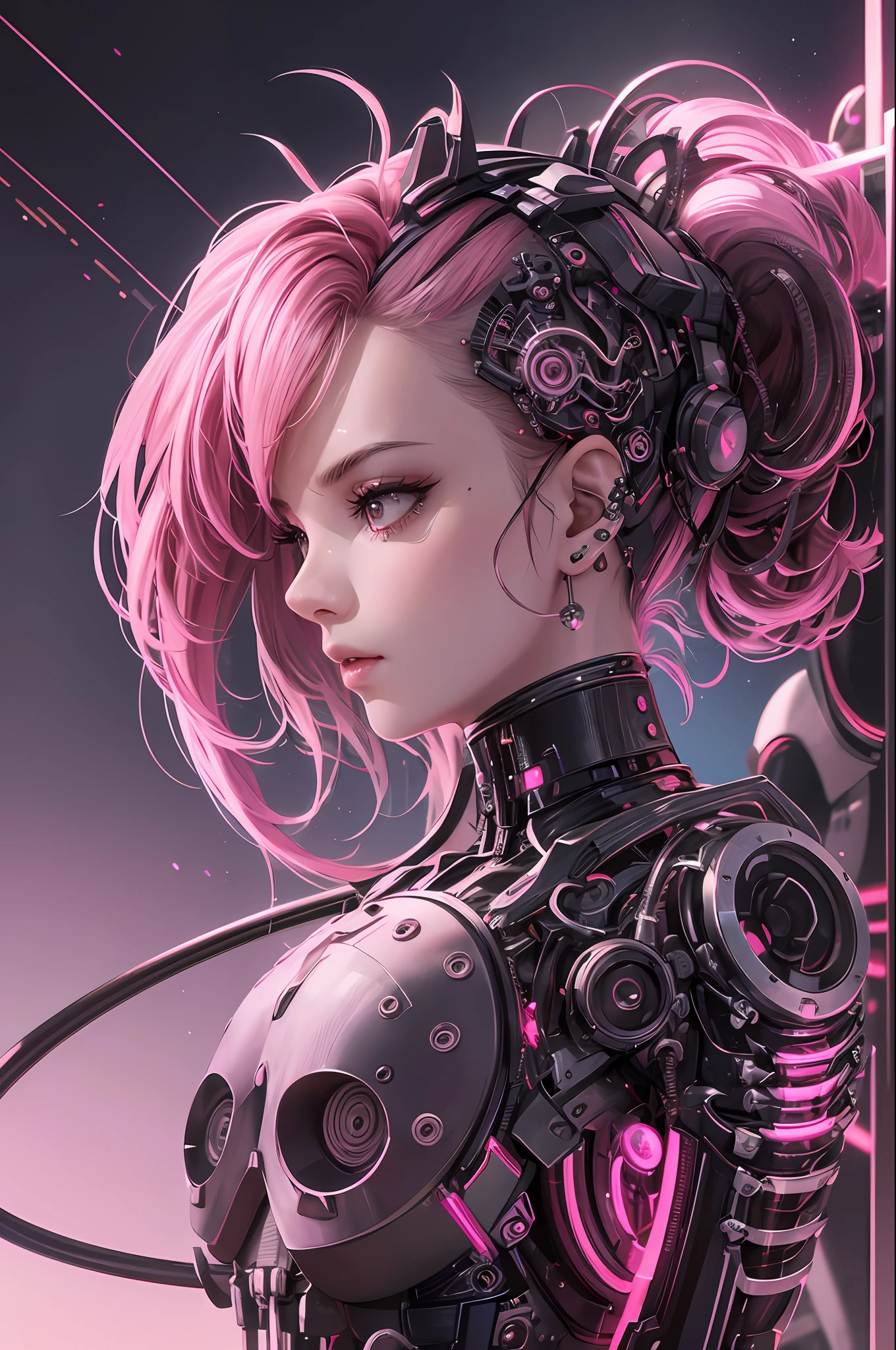 A cute mechanical cyberpunk Rosé Blackpink girl, realistic details, cinematic illumination, shadows, octane render, 8k, ultra sharp,metal,intricate, ornaments detailed, bright cyberpunk colors, hyperdetailed, highly intricate details, realistic light, trending on ArtStation, glowing eyes, facing camera, neon details, machanical limbs, blood vessels connected to tubes,mechanical vertebra attaching to back, mechanical cervical attaching to neck, wires and cables connecting to head --auto --s2
