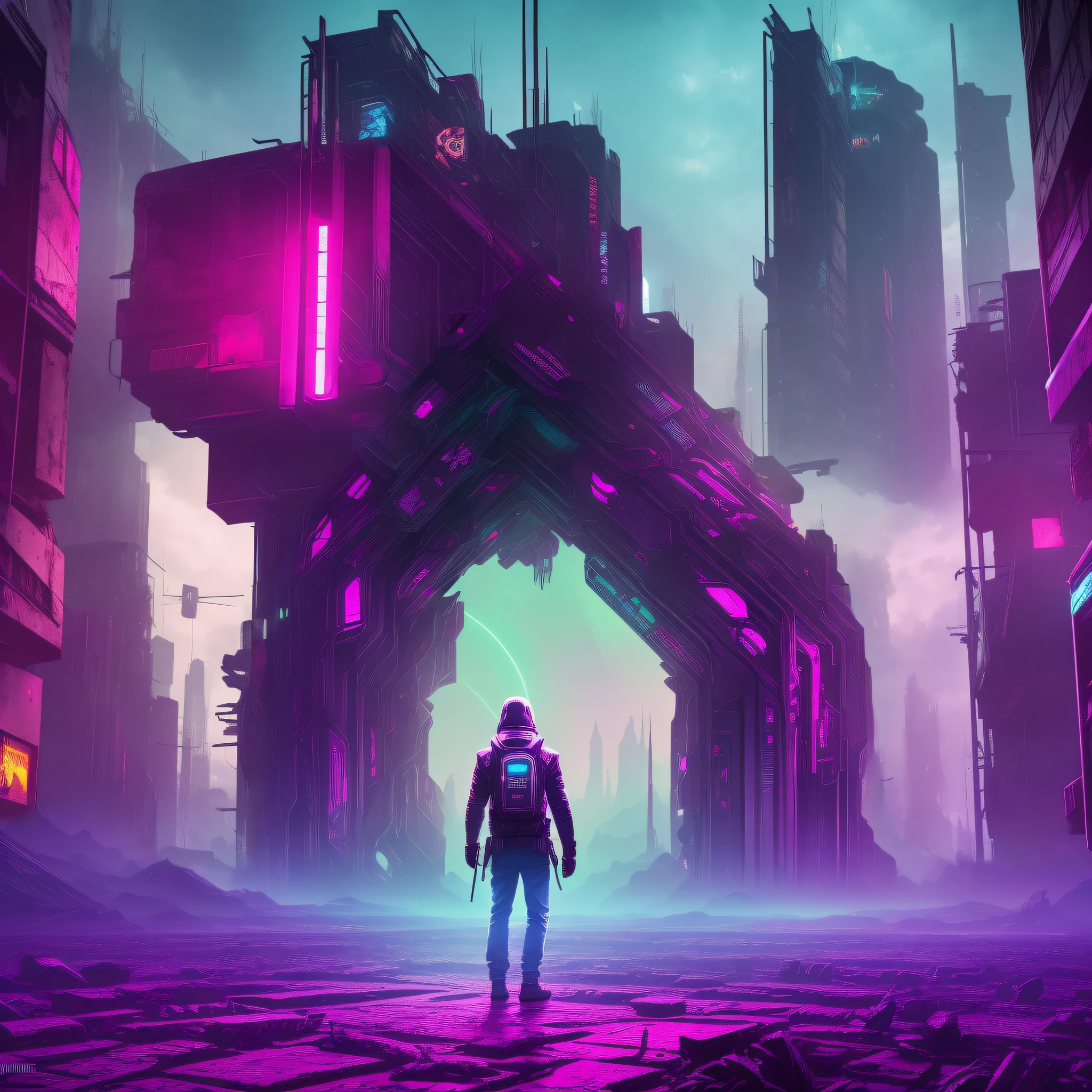 Post-apocalyptic, ultra-realistic, cyberpunk setting