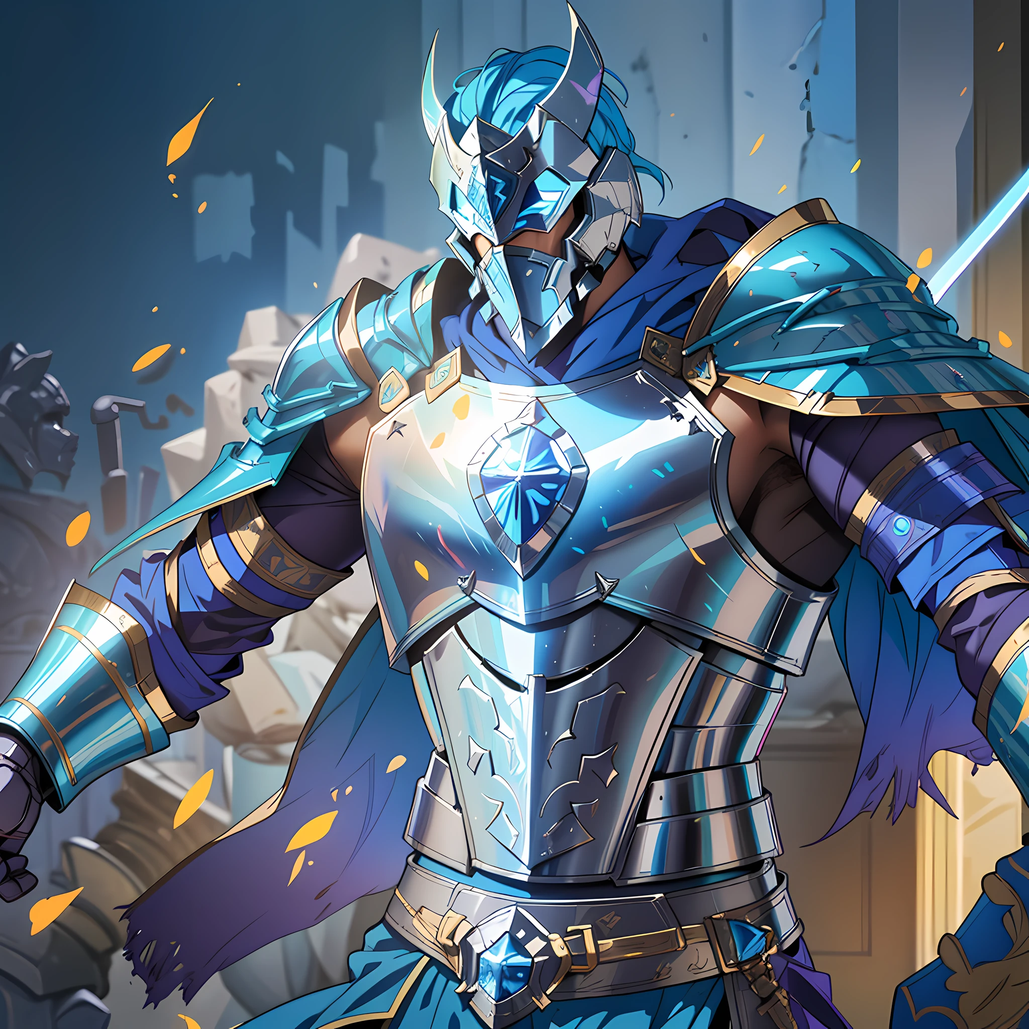 there is a man in armor holding a sword and a shield, blue and ice silver color armor, blue armor, arsen lupin as a paladin, iconic character splash art, fantasy paladin, dressed in light armor, fantasy card game art, pale blue armor, epic paladin armor, a human male paladin, male paladin, armored warrior