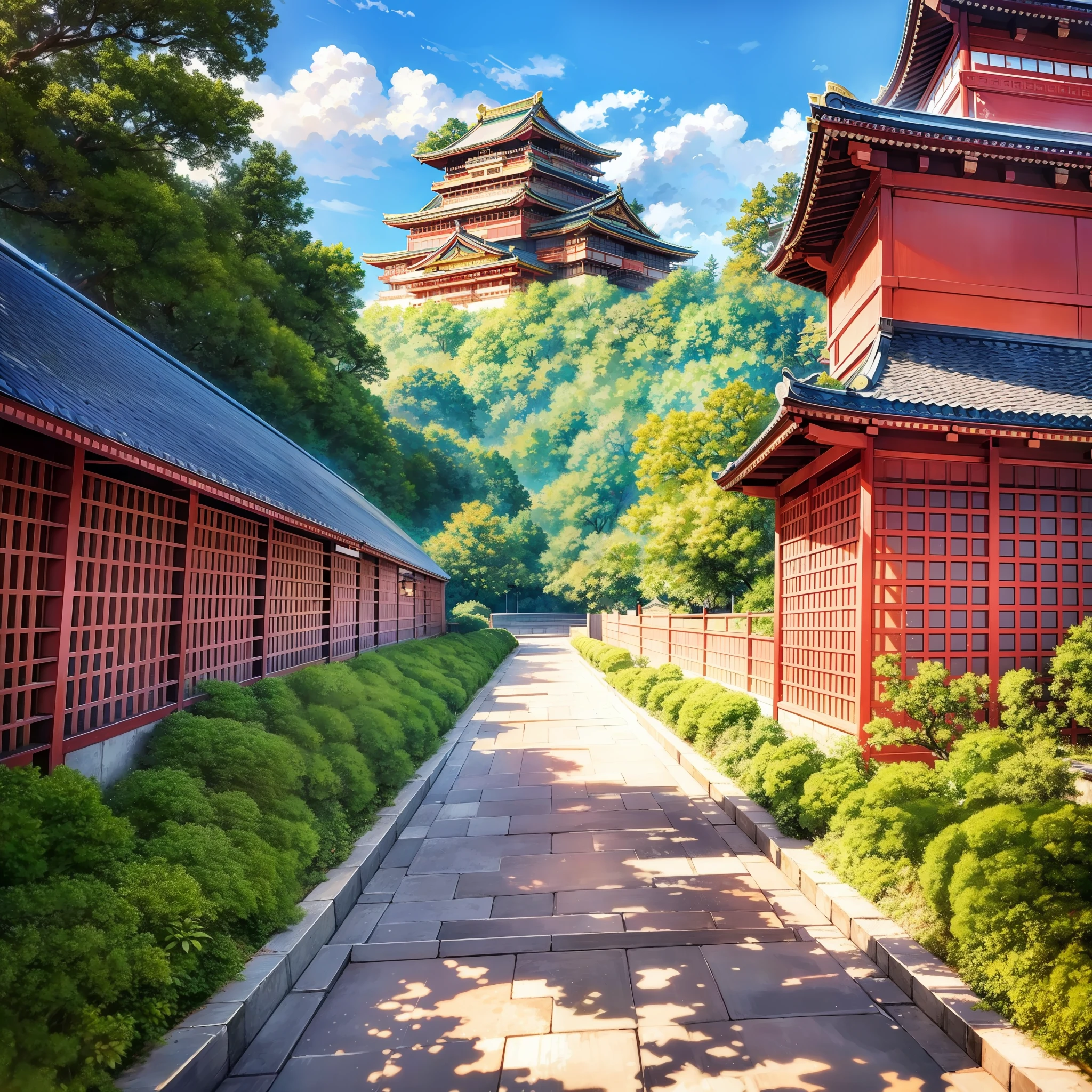 masterpiece, 8k, high quality, warring states period Japan, osaka castle, sanada yukimura, sanada maru, landscape, crowd, crowd, studio ghibli style, very complex, very detailed, photorealism style , castle town