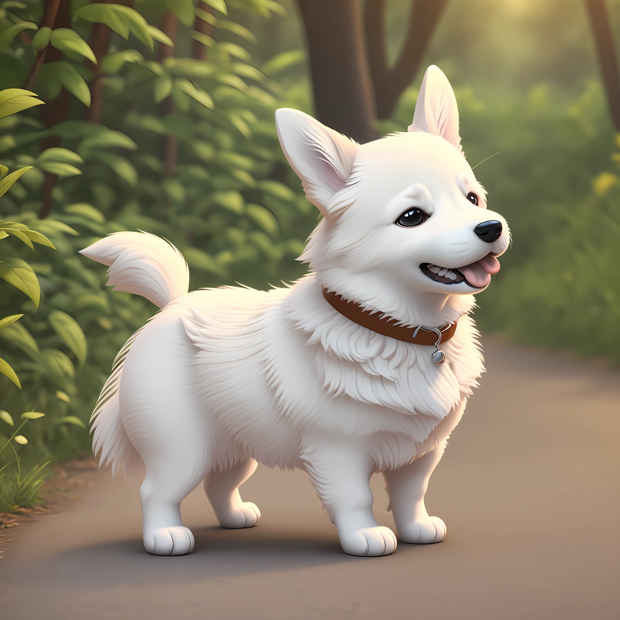 3D cartoon dog, cute shape, fine hair white, corgi, rendered --auto --s2