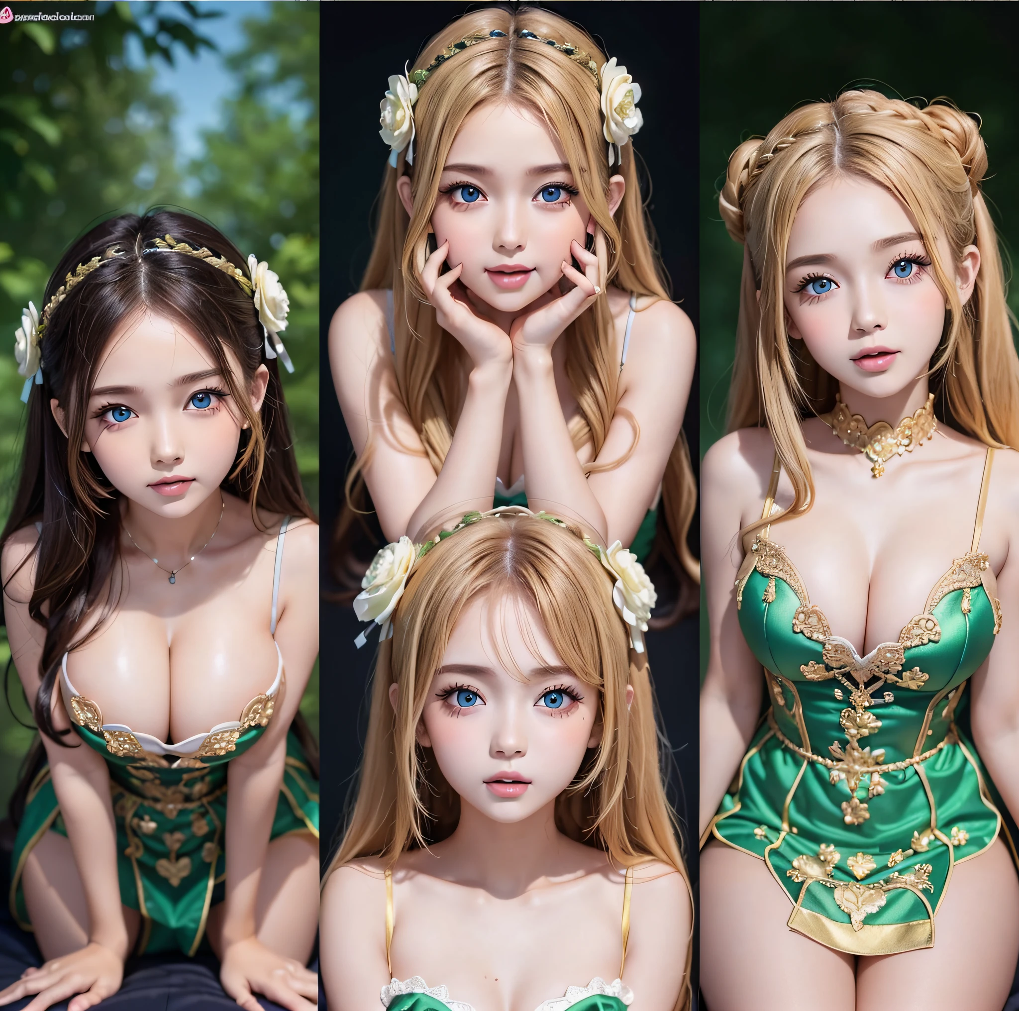 (top quality, masterpiece), 1-3 girls, s to 30s, intricate details, crimson dress, see-through, dress to emphasize, dress to emphasize buttocks, watch viewer, blush, blonde, (huge), (puff buttocks), natural eye shadow, smooth skin, various poses before and after, poses to emphasize buttocks, clear sunshine, detailed pupils to reflect light, (cute girl) , very beautiful eyes, dark blue eyes, green place, whitening skin, pure heart, baby face, shy, blush, do not want to hide the buttocks, ecstatic expression, NSFW, many races,
