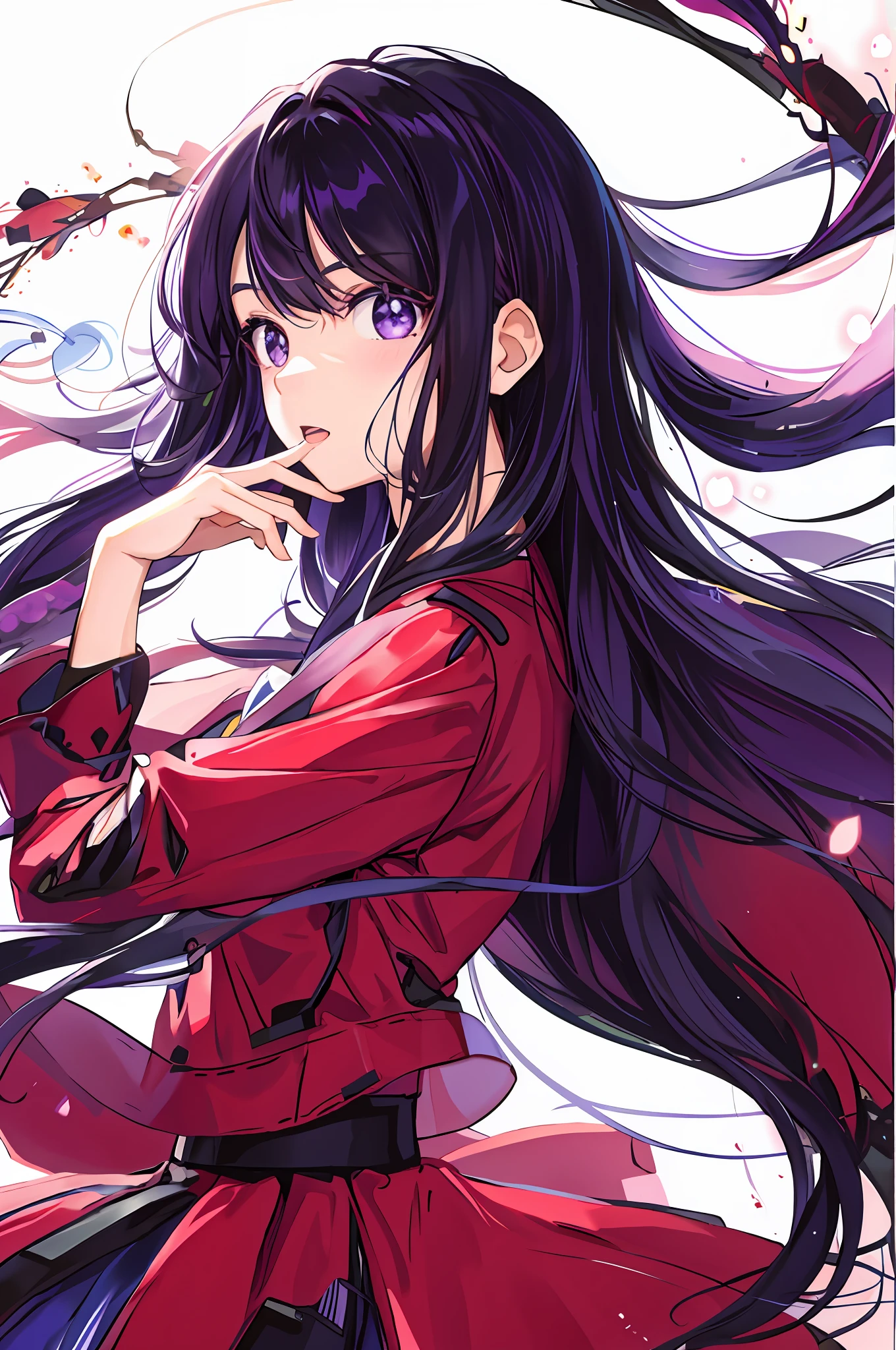 Ai Hoshino, black hair, long hair, favorite , beautiful shining eyes, idol, solo, 1 girl, long purple hair