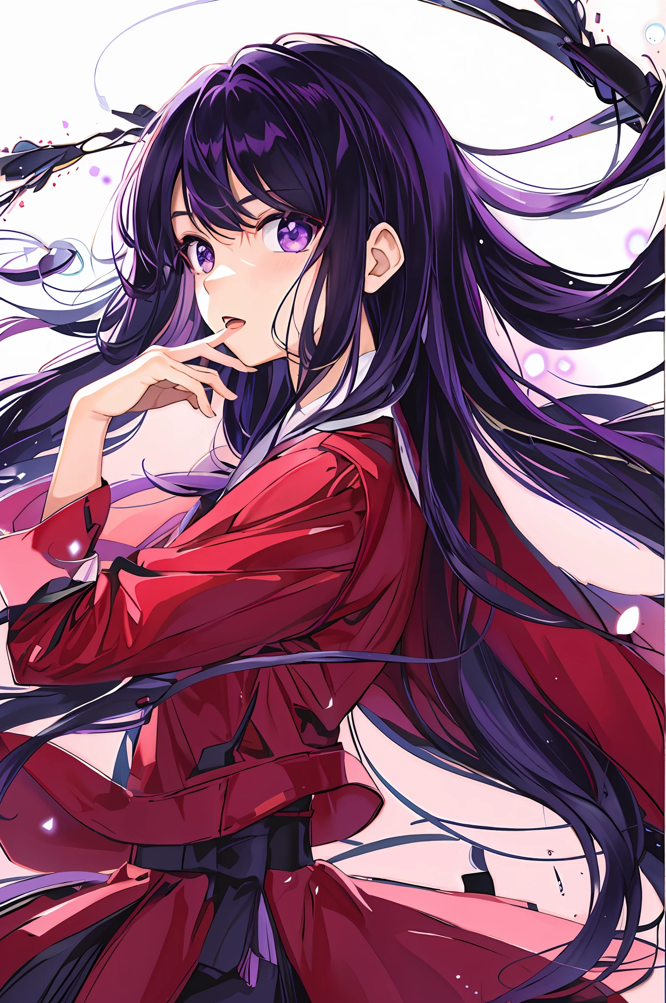 Ai Hoshino, black hair, long hair, favorite child, beautiful shining eyes, idol, solo, 1 girl, long purple hair