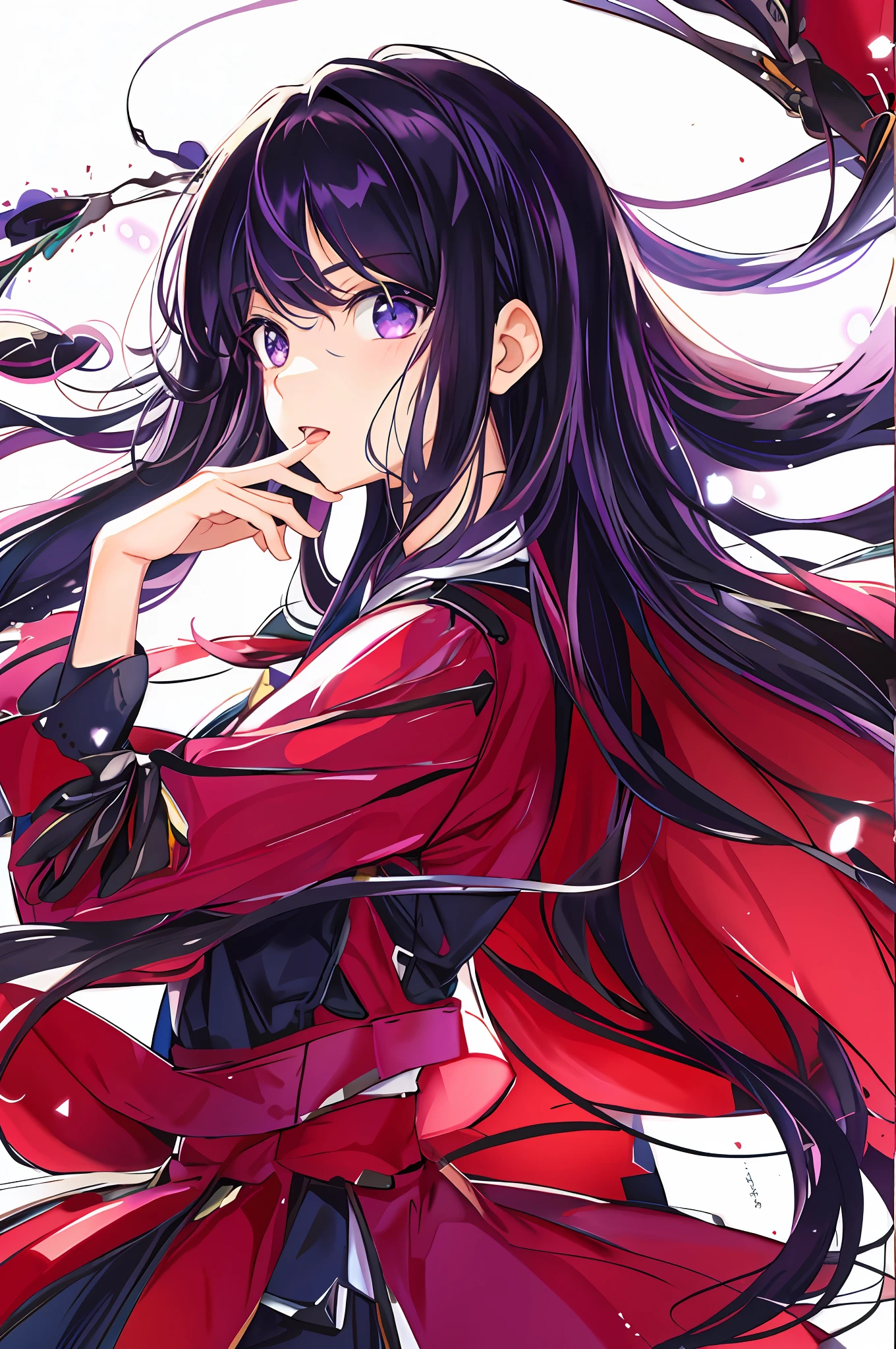 Ai Hoshino, black hair, long hair, favorite child, beautiful shining eyes, idol, solo, 1 girl, long purple hair