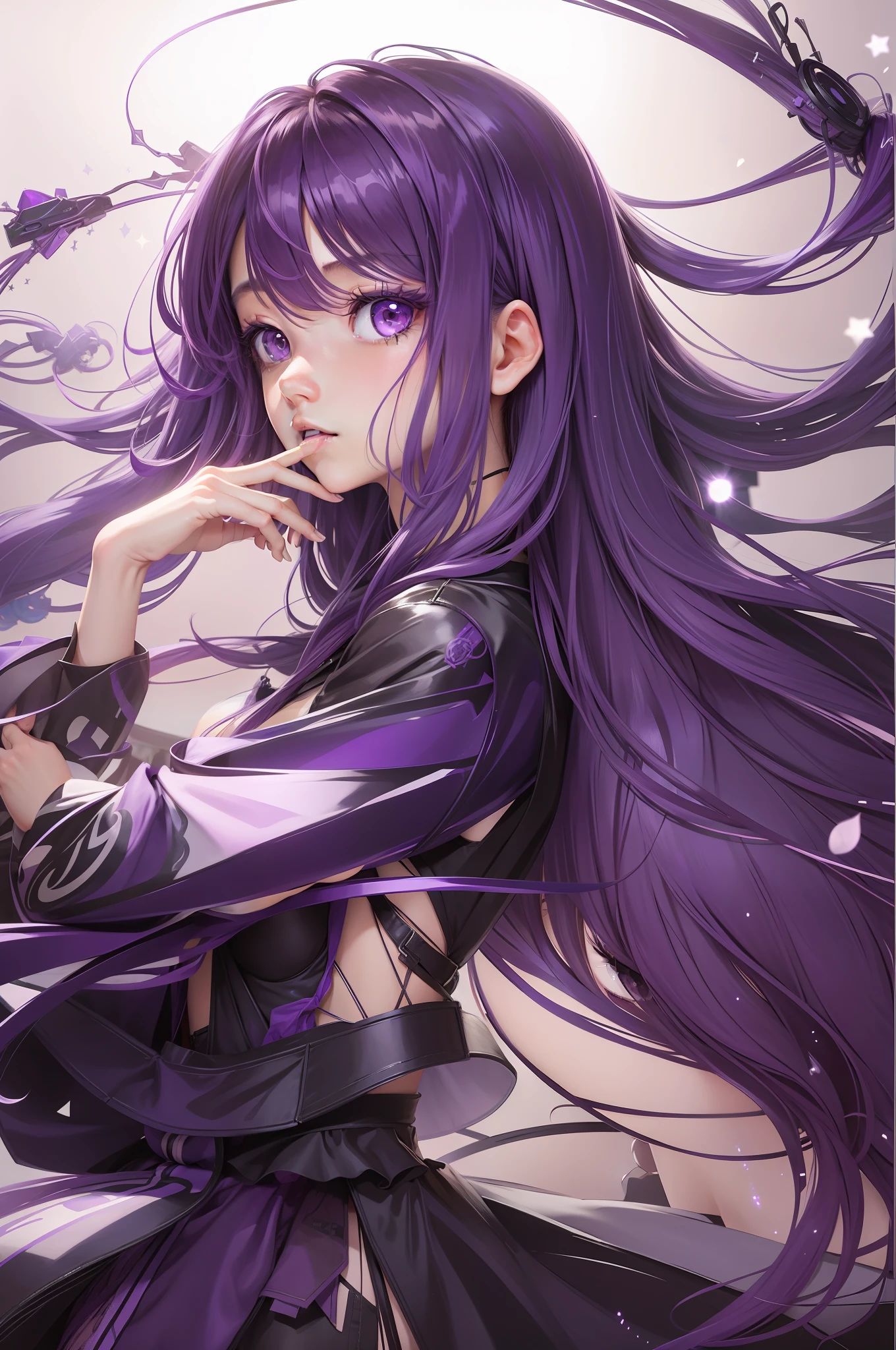 Ai Hoshino, purple hair, long hair, favorite , beautiful shining eyes, star in the eyes, idol, solo, 1 girl, long purple hair --auto --s2