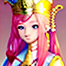 Chinese princess, golden crown, pink hair, blue eyes, pink clothes