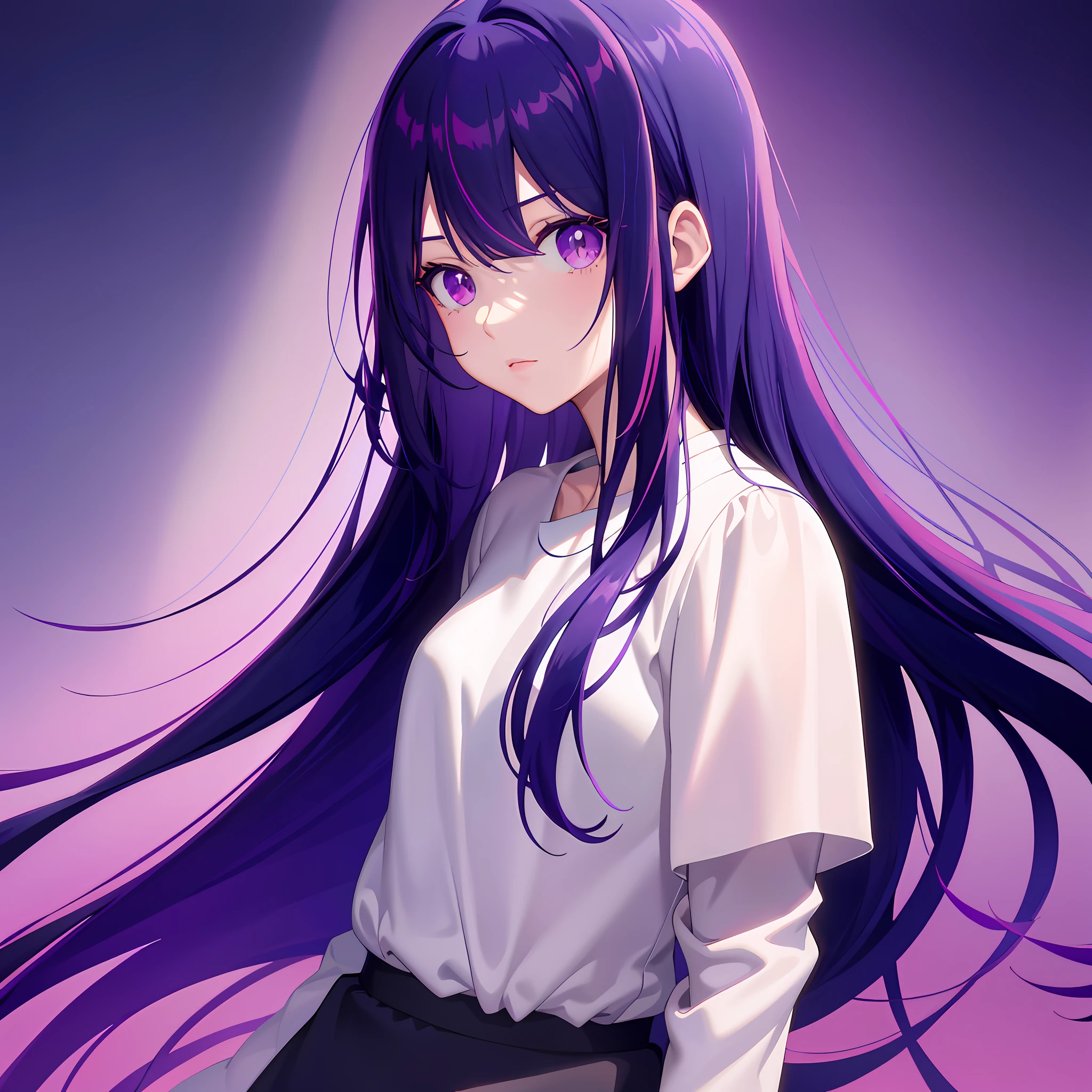anime girl with long purple hair and white shirt holding a laptop, ilya kuvshinov with long hair, anime moe artstyle, anime girl with long hair, anime style 4 k, smooth anime cg art, anime visual of a cute girl, (anime girl), portrait anime girl, beautiful anime girl, anime art wallpaper 8 k, realistic anime artstyle