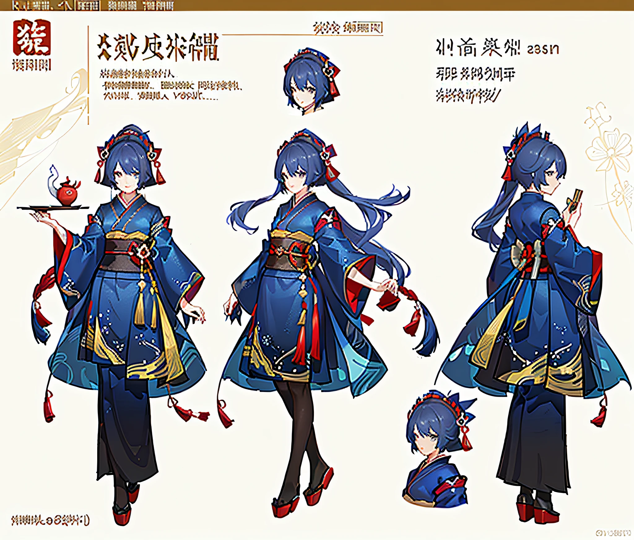 Hua Dan Arafard image of woman in blue and red dress, Hua Dan detailed art, Onmyoji, Japanese traditional concept art,,, Kusat Krenz, Kantai collection style, official concept art, anime character design, anime concept art, oriental characters, Hua Dan hat, Peking Opera headdress
