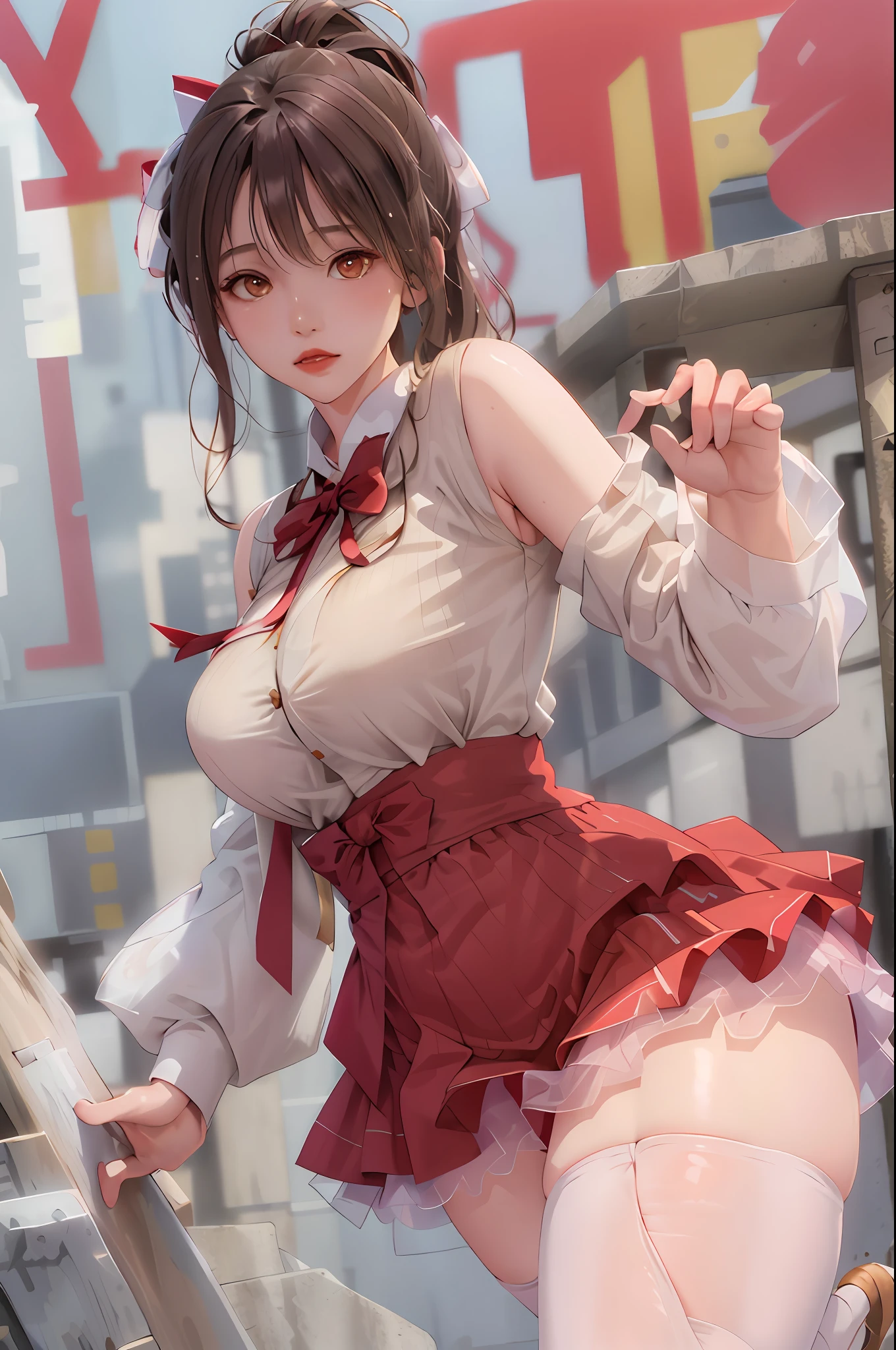 Masterpiece: 1.2, Best Quality), Realism, (Real Pictures, Rich Detail Detail, Depth of Field), (1 Girl, Solo), Makeup, Cleft Lip, High Detail, Perfect Face Shape, (: 1.4), (Skin Dents), Thick Thighs, Broad Buttocks, Thin Waist, High, Coral, Red Lips, Red Eyes, Ponytail (Girl Playing Badminton, Light Tulle, Tulle Clear White Long Dress), (Sweat: 1.2), (Wet), Sexy, Blushing, (Shy Expression, )
