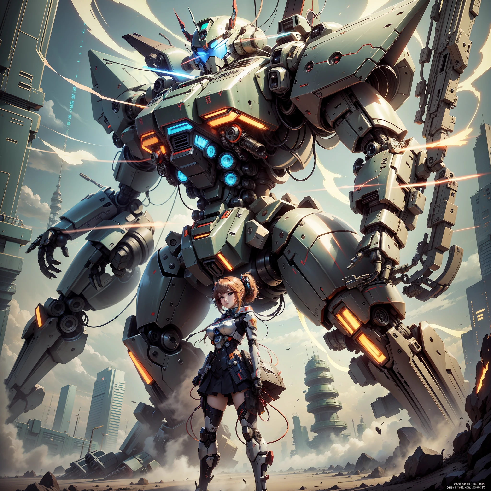 Anime - Female style artwork standing in front of giant robot, giant anime mecha, mecha aesthetic, anime mecha aesthetic, mecha anime, big mecha, anime large mecha robot, modern mecha anime, anime manga robot!! Anime girls, mecha art, anime robots mixed with organic --auto --s2