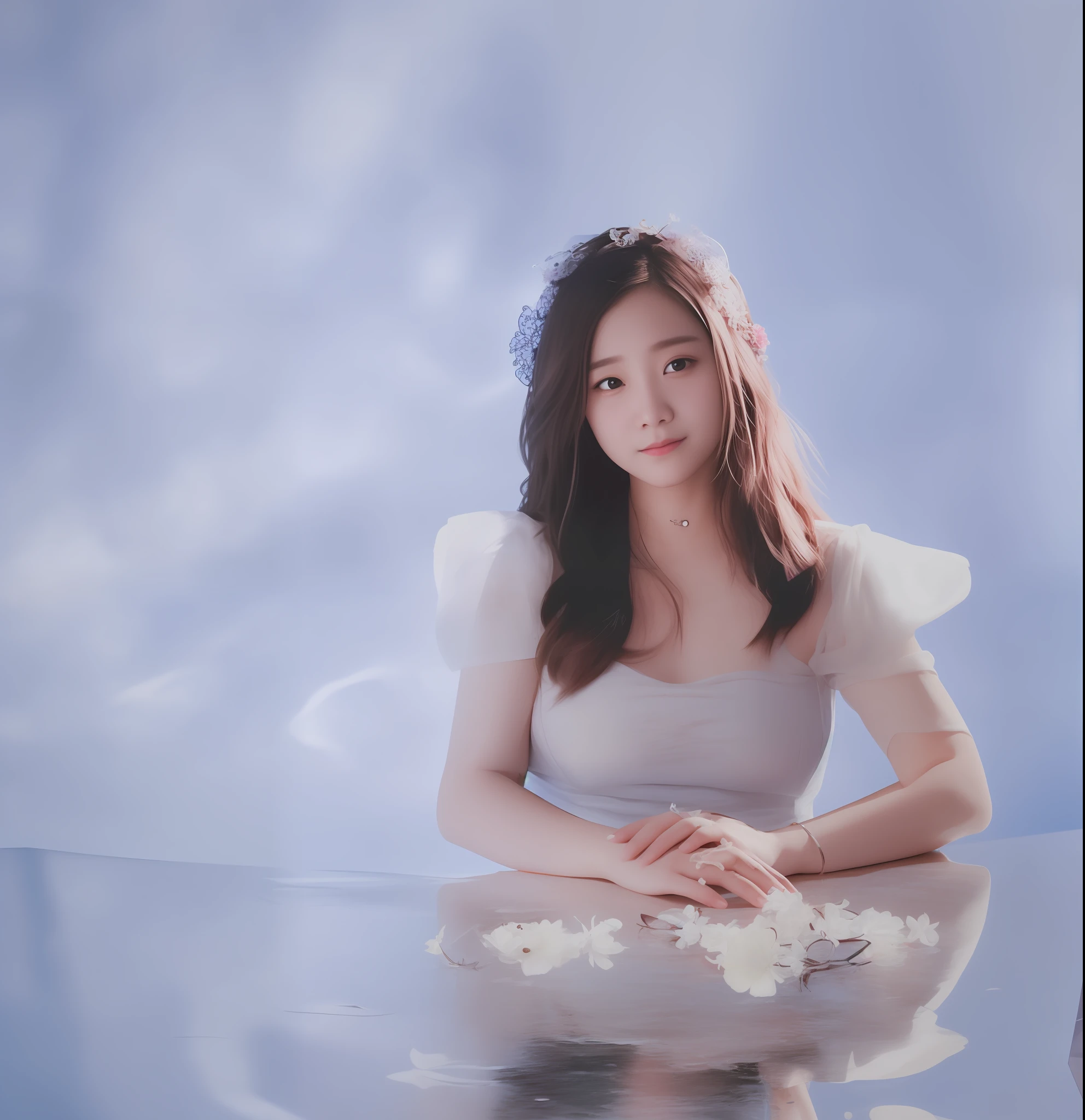 there is a woman sitting on a table with a flower in her hand, jaeyeon nam, jinyoung shin, lee ji-eun, lee ji - eun, heonhwa choe, hwang se - on, young wan angel, sun yunjoo, park ji-min, tiffany, captured on canon eos r 6, sha xi, jiyun chae, no watermark
