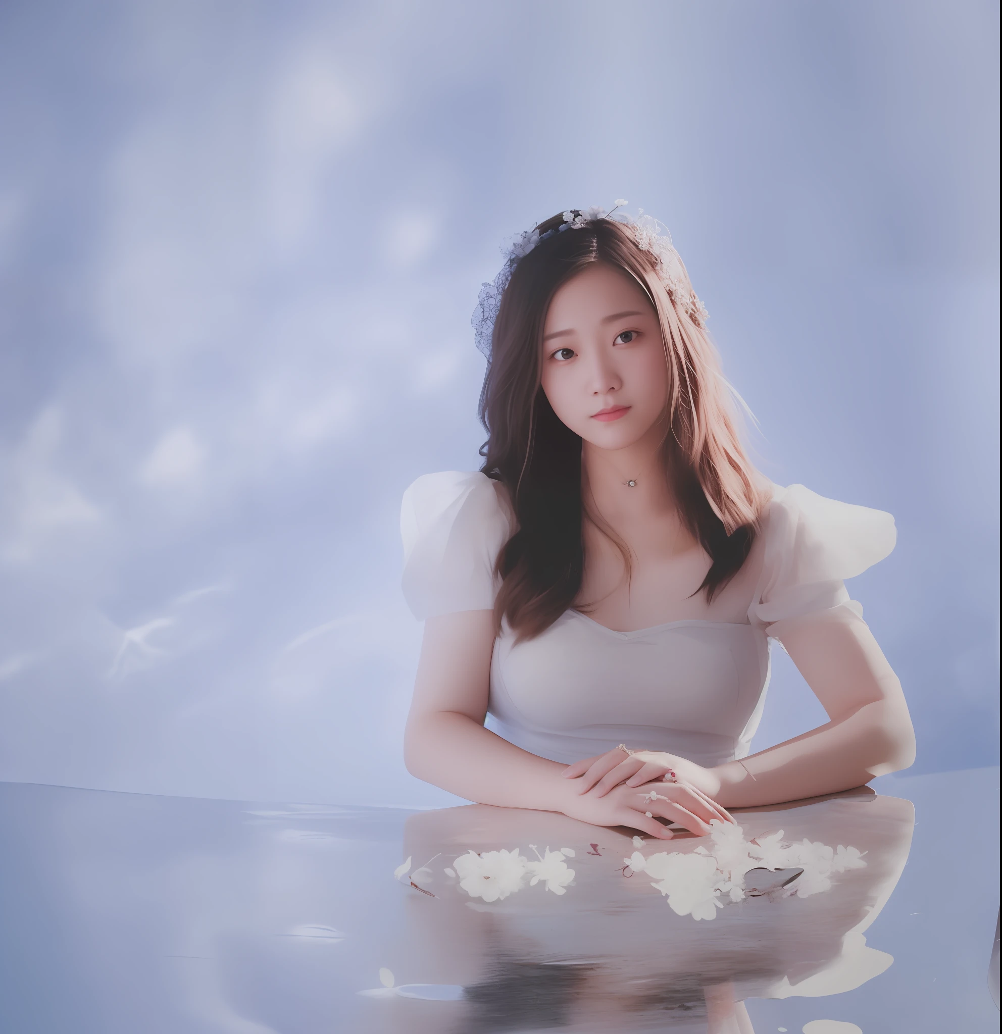 there is a woman sitting on a table with a flower in her hand, jaeyeon nam, jinyoung shin, lee ji-eun, lee ji - eun, heonhwa choe, hwang se - on, young wan angel, sun yunjoo, park ji-min, tiffany, captured on canon eos r 6, sha xi, jiyun chae, no watermark