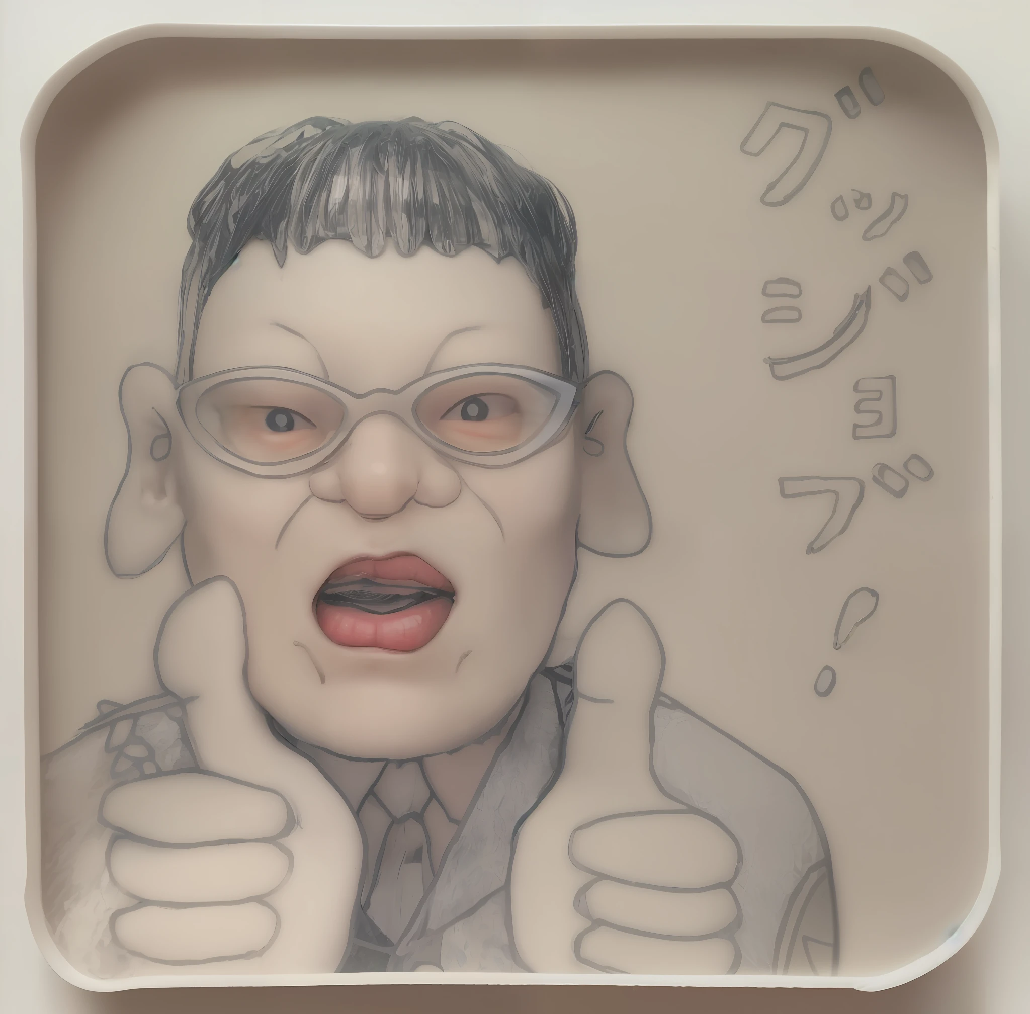 smile, mouth closed, balanced eyes, big eyes,
(Top Quality Detail: 1.2), Realistic, 8K High Definition, Ultra Detail, High Quality Textures, Intricate Detail, Highly Detailed CG, Uncle in White Plastic Glasses, Thumb Up, Photorealistic