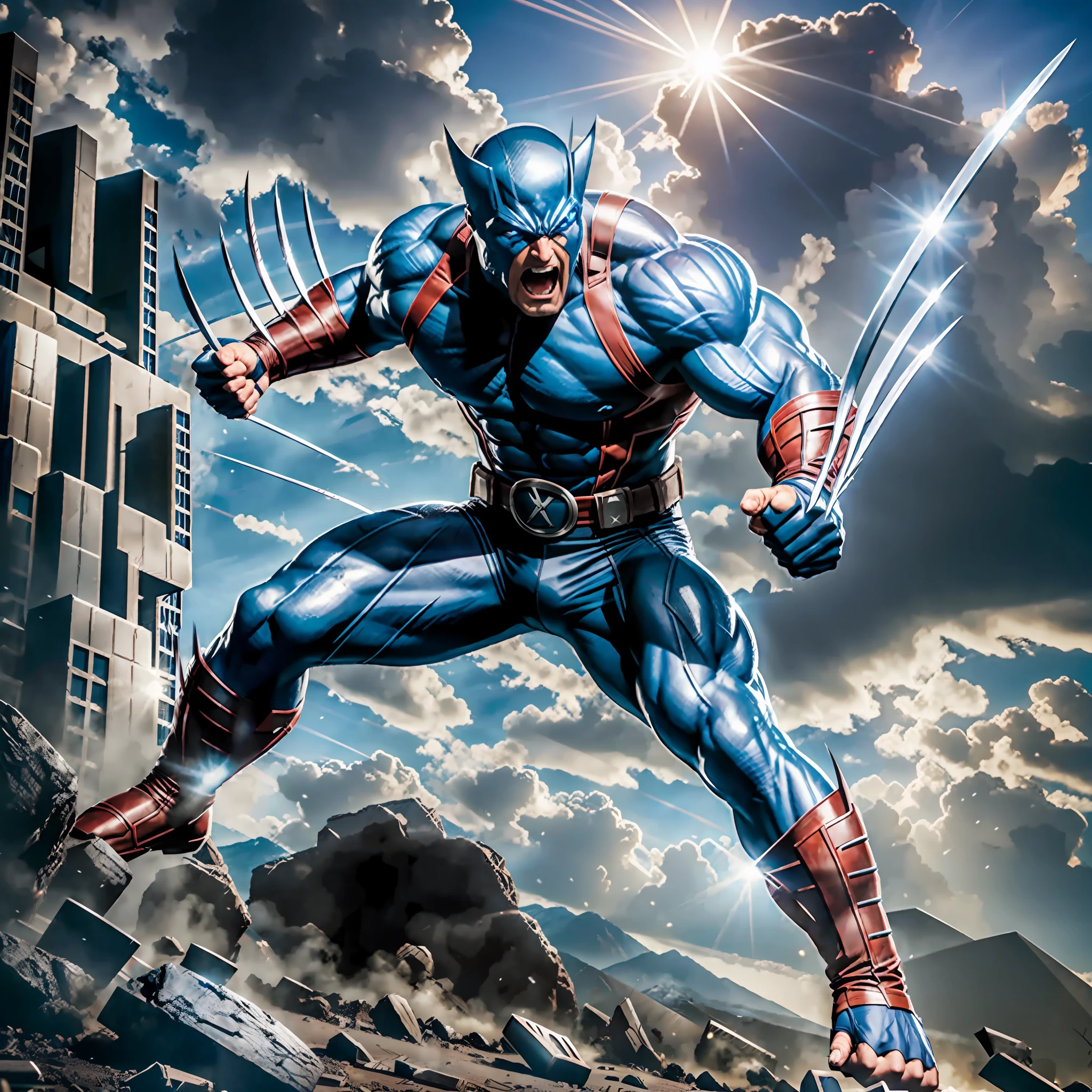 realistic photo of a classic X-Men Wolverine", with its iconic claws and costume in a darker tone, in a powerful and ready to fight pose, with a visually stunning background that highlights its strength and ferocity, and the texture of the very original outfit looking very real. The 8K resolution ensures that every detail is captured, making this image a true masterpiece. This image will be the perfect tribute to the character and his lasting legacy in the X-Men franchise. —C 10 —Ar 2:3