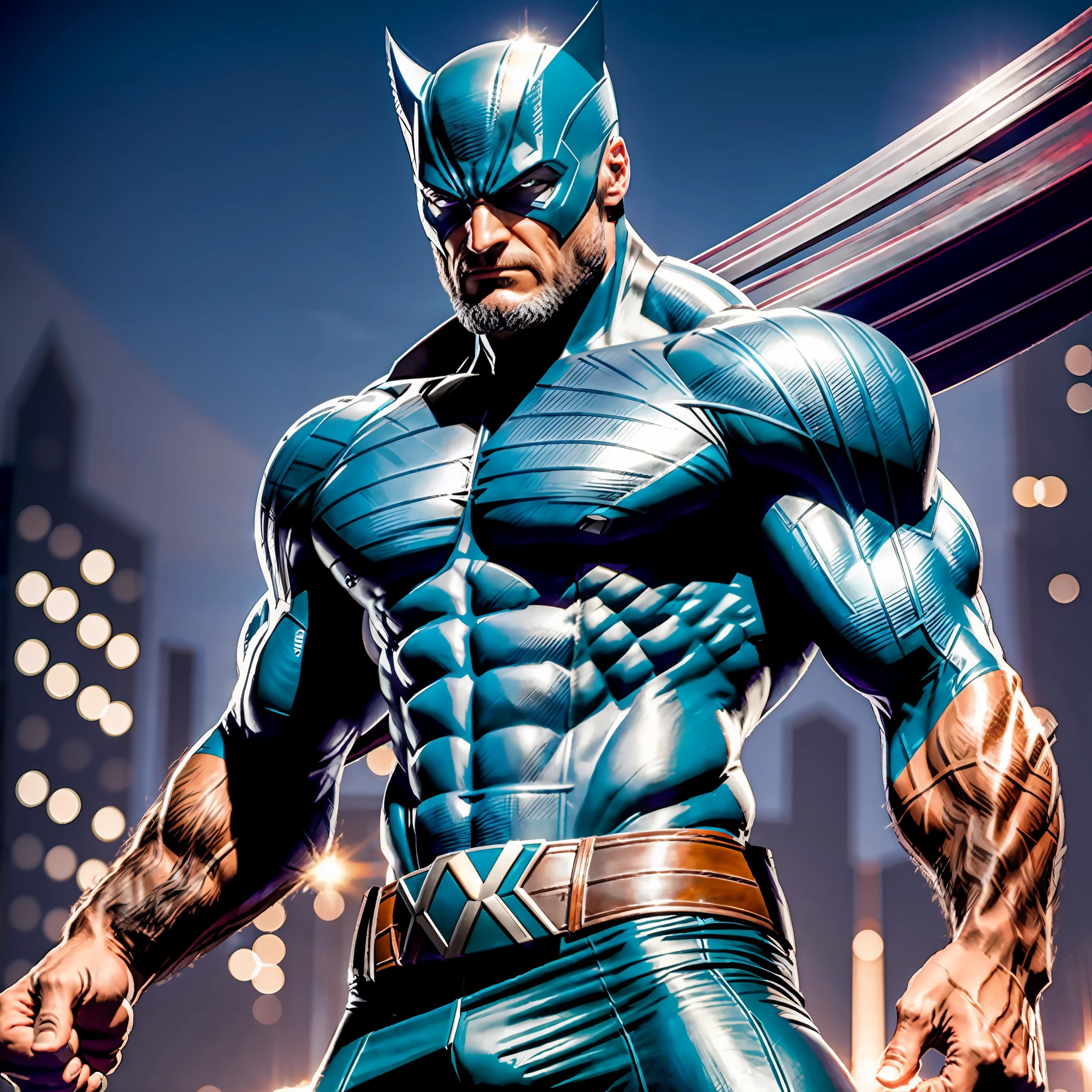 realistic photo of a classic X-Men Wolverine", with its iconic claws and costume in a darker tone, in a powerful and ready to fight pose, with a visually stunning background that highlights its strength and ferocity, and the texture of the very original outfit looking very real. The 8K resolution ensures that every detail is captured, making this image a true masterpiece. This image will be the perfect tribute to the character and his lasting legacy in the X-Men franchise. —C 10 —Ar 2:3