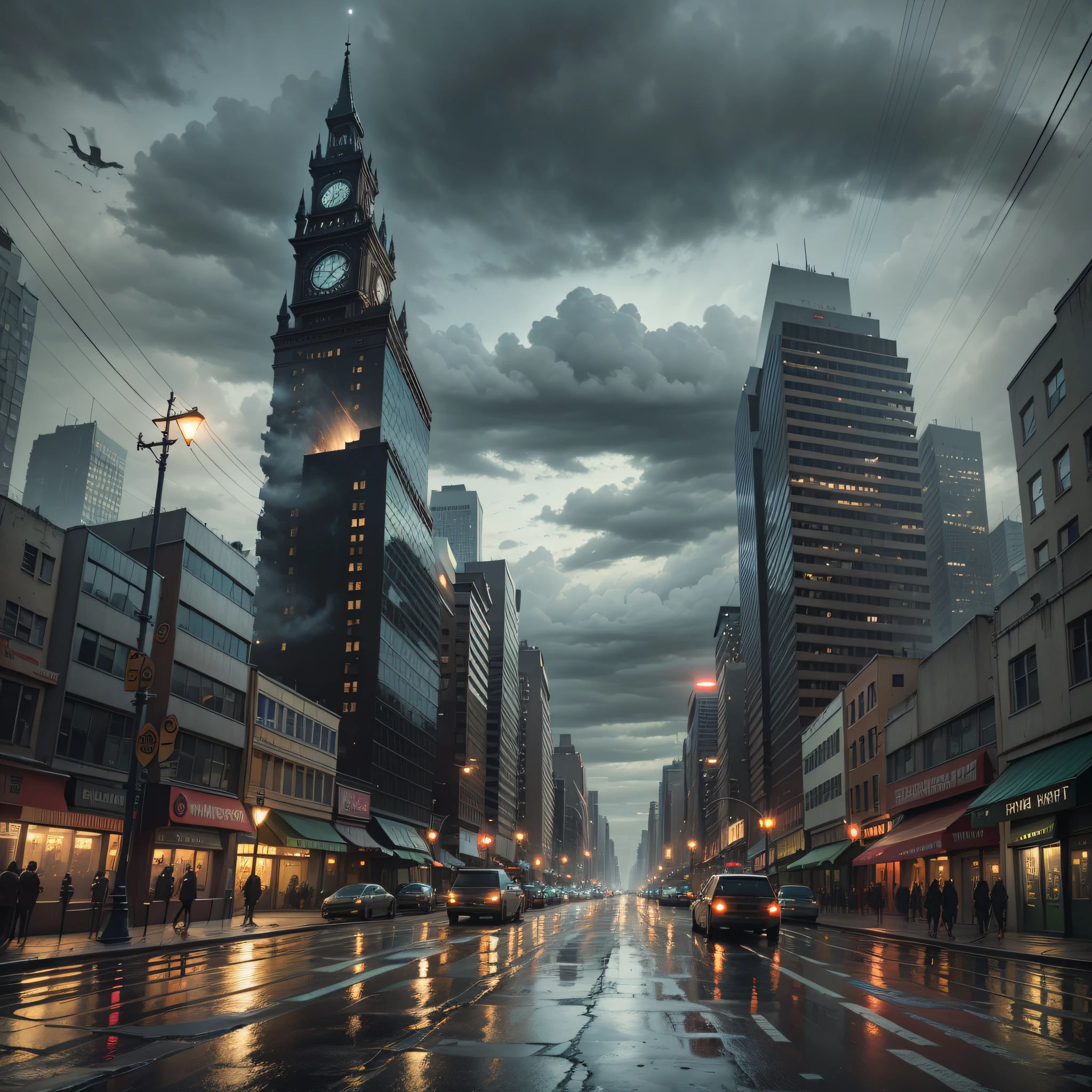City, dark clouds, eerie atmosphere, scene map, horror --auto --s2