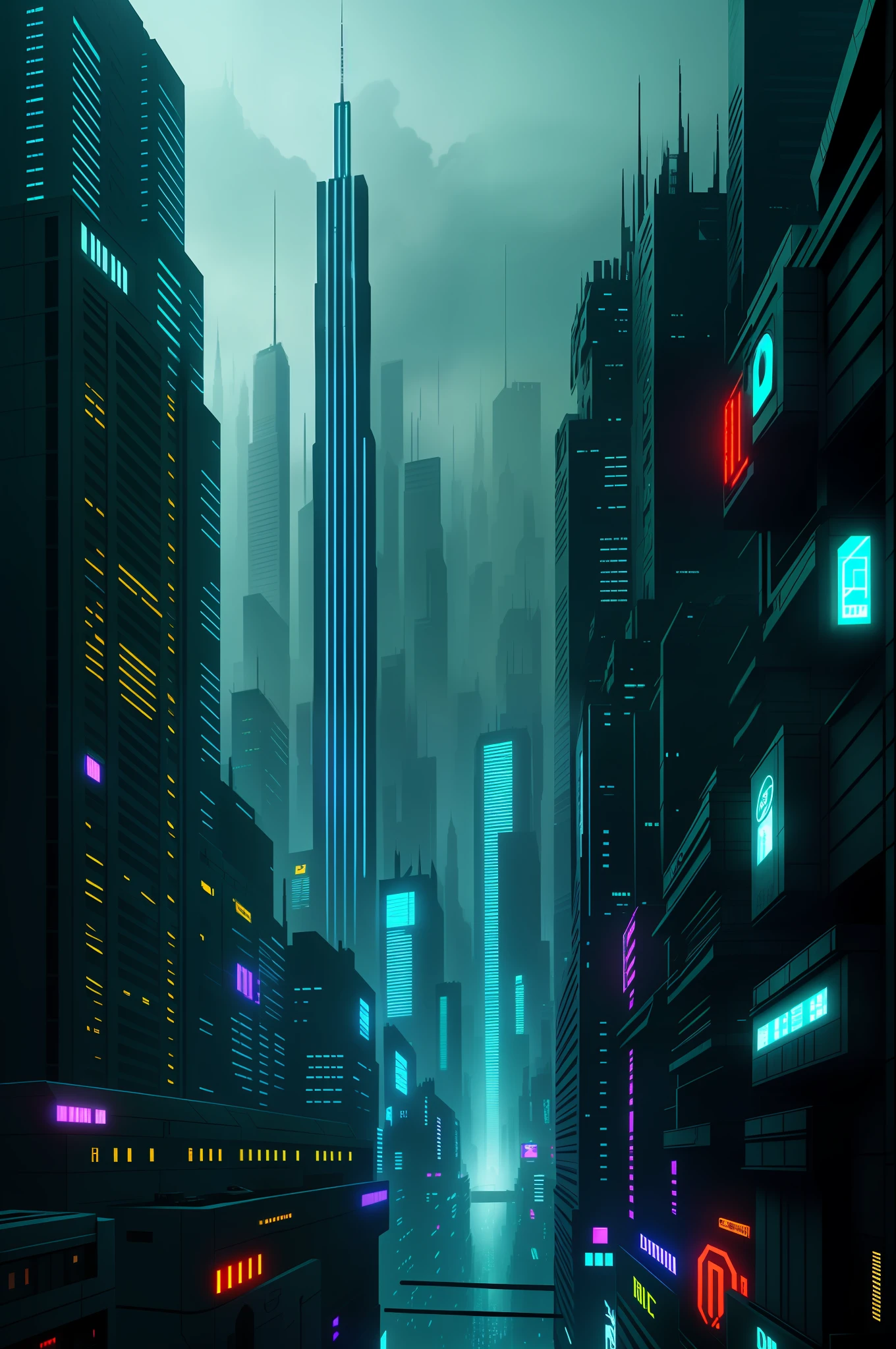 Dark city background digital art, realistic painting, trend detail on artstation, super height, building lights, light strips, cyberpunk, sense of technology