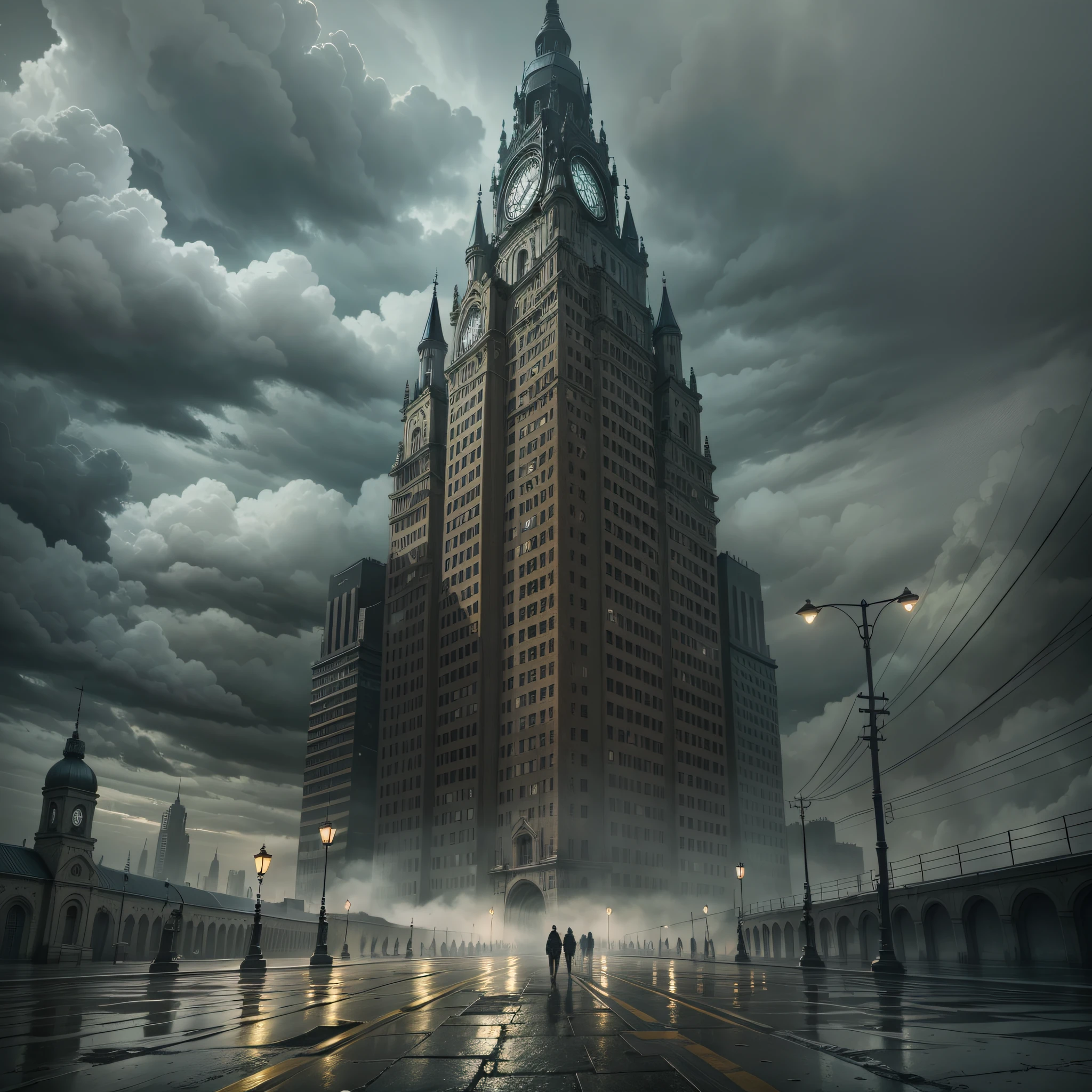 City, dark clouds, eerie atmosphere, scene map, horror --auto --s2