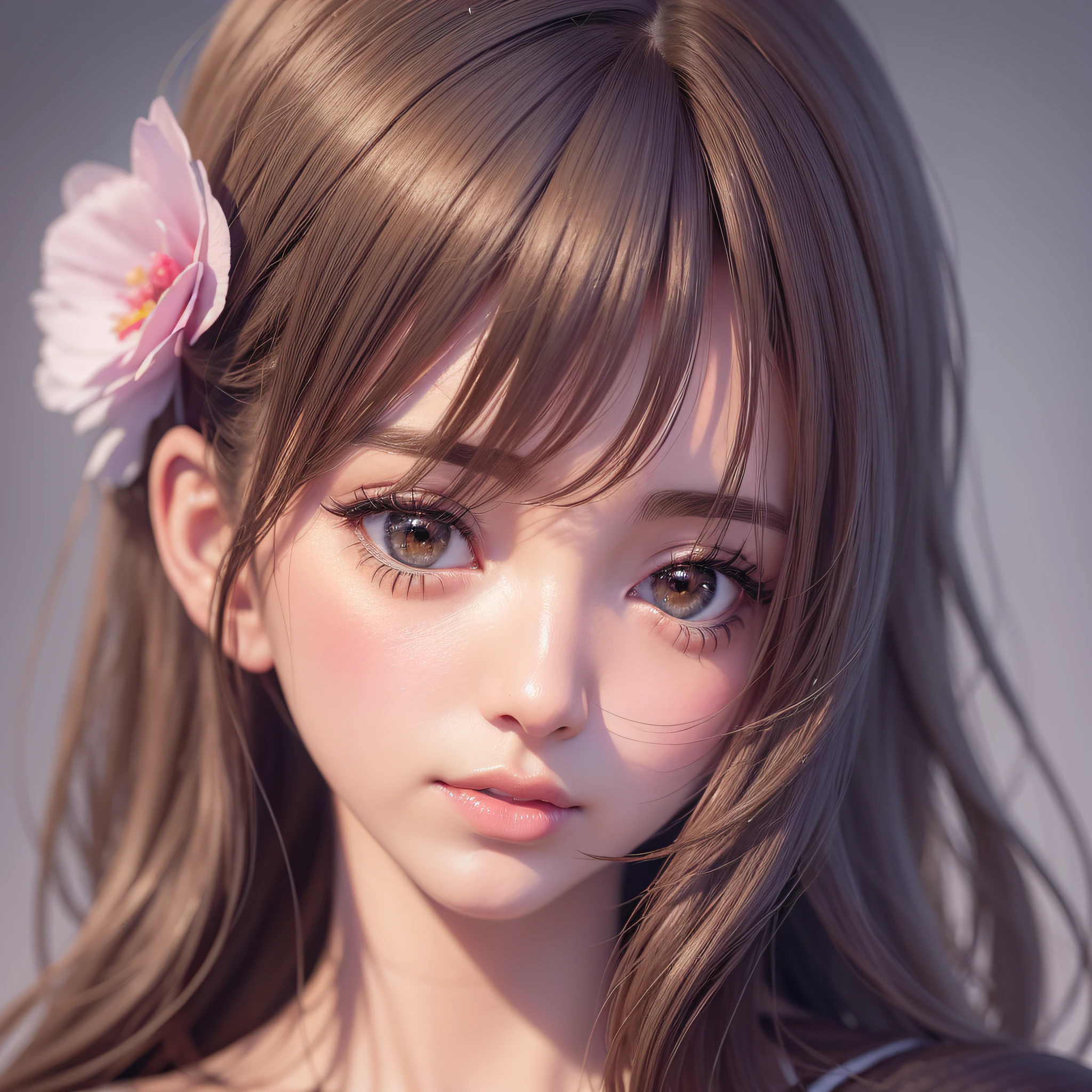 a close up of a woman with a flower in her hair, digital art of an elegant, realistic anime 3 d style, lovely delicate face, smooth anime cg art, kawaii realistic portrait, artwork in the style of guweiz, portrait cute-fine-face, beautiful digital illustration, cute detailed digital art, beautiful anime portrait, girl cute-fine-face