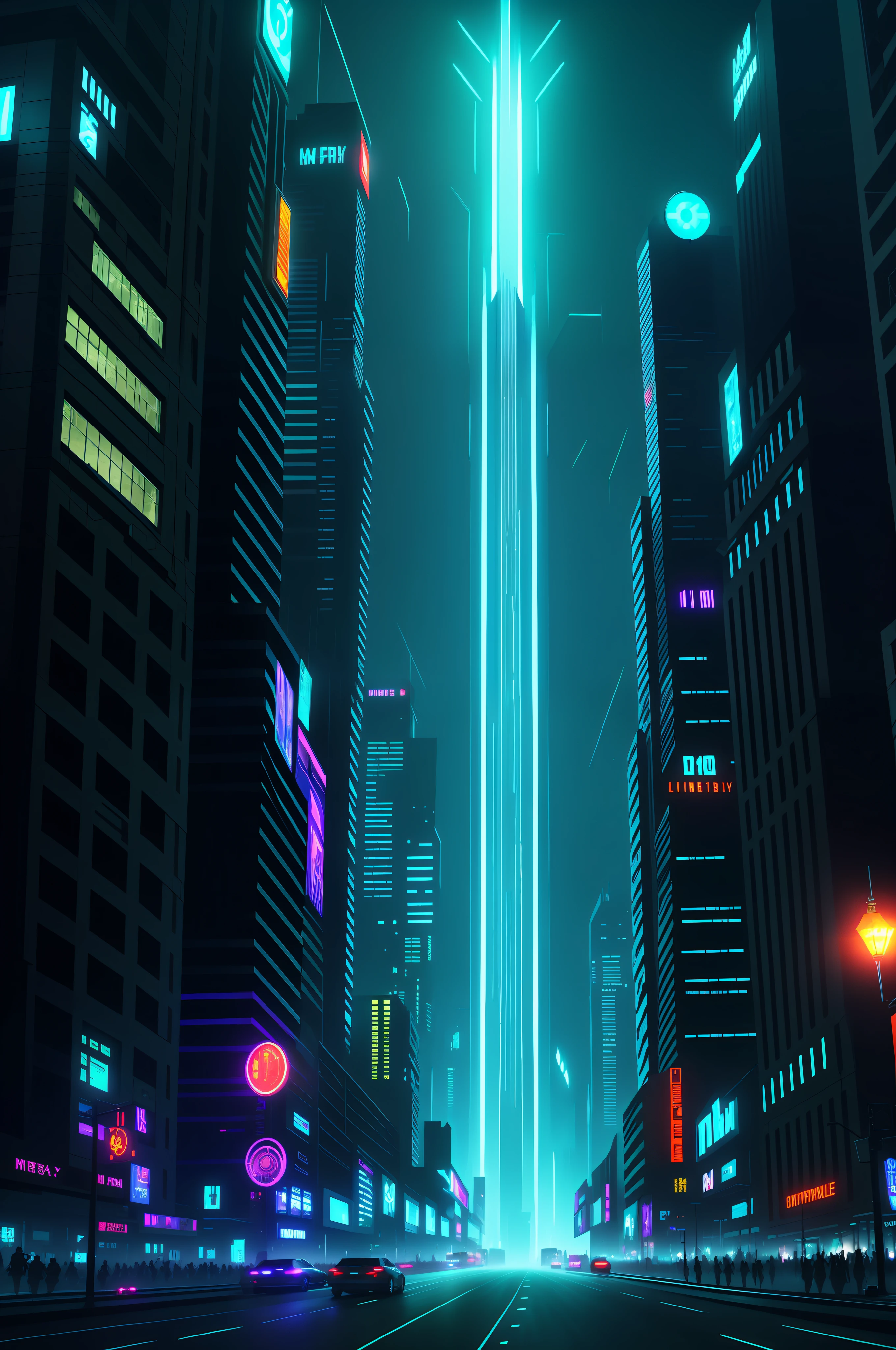 Dark city background digital art, realistic painting, trends on artstation detailed, super high, building lights, light strips, cyberpunk, tech sense, futuristic