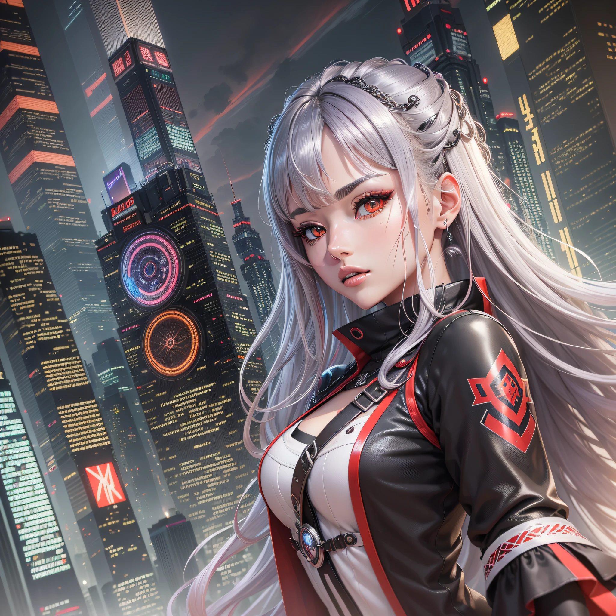 (masterpiece), best quality, ultra-detailed, extremely detailed CG unity 8k wallpaper, beautiful woman, cool, vibrant colors, Tokyo Skytree, dynamic angle, black eyes, (multicolored hair+dark hair+silver hair:1.2+red hair:1.2), very delicate, very precise. --auto --s2