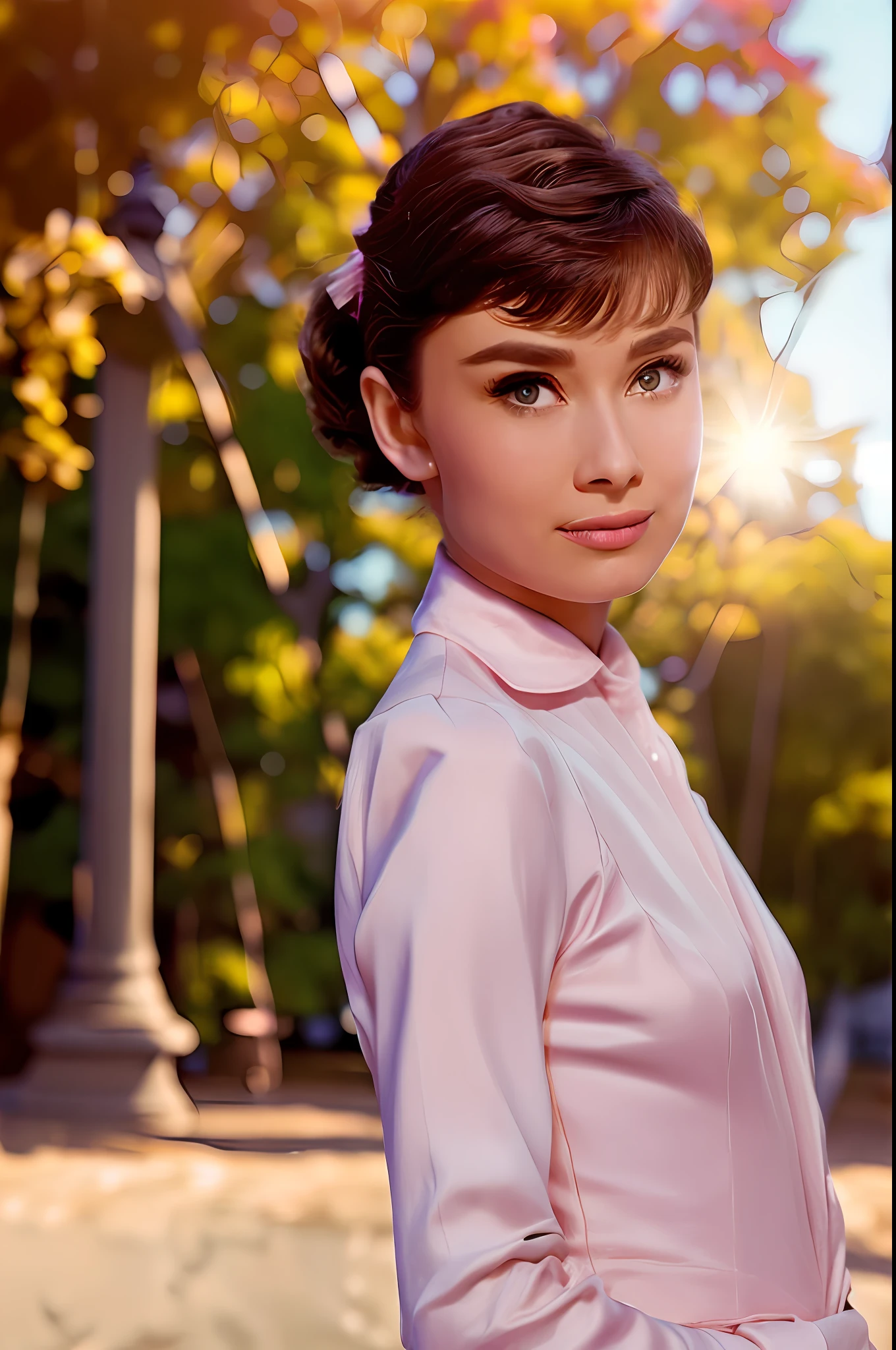 (8K, Best Quality, Masterpiece: 1.2), (Realistic, Photorealistic: 1.37), Super Detail, Solo, 1 Girl, Anti-aging, (Skin Dent: 1.2), (Big: 1.3), (Professional Lighting, Bokeh), (Blouse: 1.3), (Portate: 0.8), Gorgeous, Bloom, Floating Hair, (Light particles, Lens Flare, Luminous Particles: 0.6), ( Dynamic Pose), Specular Lighting, Soft Lighting, Head Tilt, Daylight, Seeing the Viewer, Depth of Field, (Small Head: 1.43),