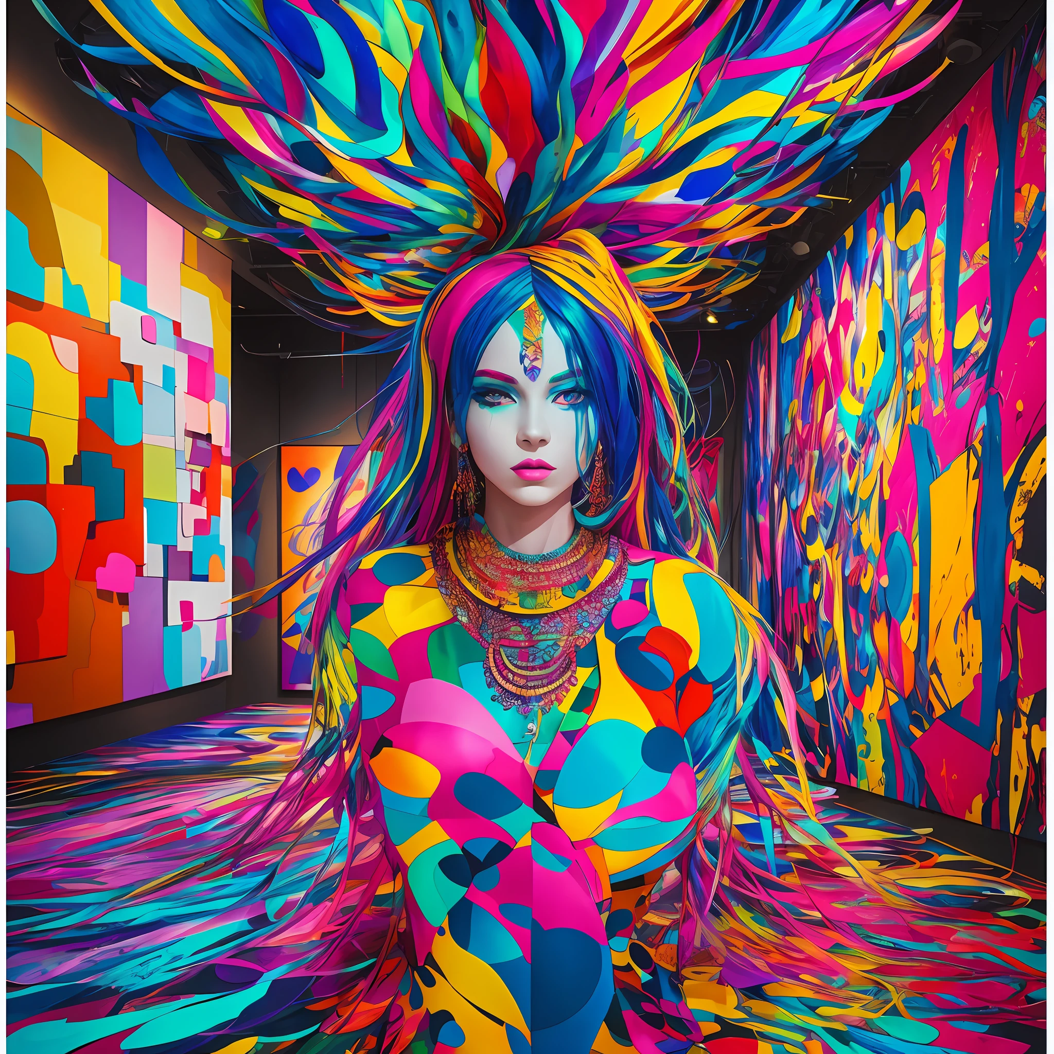 Prompt: "Abstract Artistry"
Setting: An art studio filled with colorful paintings, sculptures, and abstract installations.
Outfit: Bold, artistic ensembles with unique patterns and textures.
Lighting: Dramatic, directional lighting to create shadows and highlights.
Camera: Utilize a camera that captures vibrant colors and intricate details.
Lenses: Macro lenses to capture the fine details and textures of the artistic elements.
Description: A model with a creative and avant-garde look, embodying the essence of artistic expression. She poses in an art studio surrounded by vibrant paintings, abstract sculptures, and thought-provoking installations. The camera captures her from open angle, highlighting the dynamic interaction between her artistic attire and the captivating art pieces in the background. The dramatic lighting adds depth and dimension to the scene, creating intriguing shadows and highlights. This editorial showcases the fusion of fashion and art, celebrating the bold and imaginative world of abstract artistry. --auto --s2