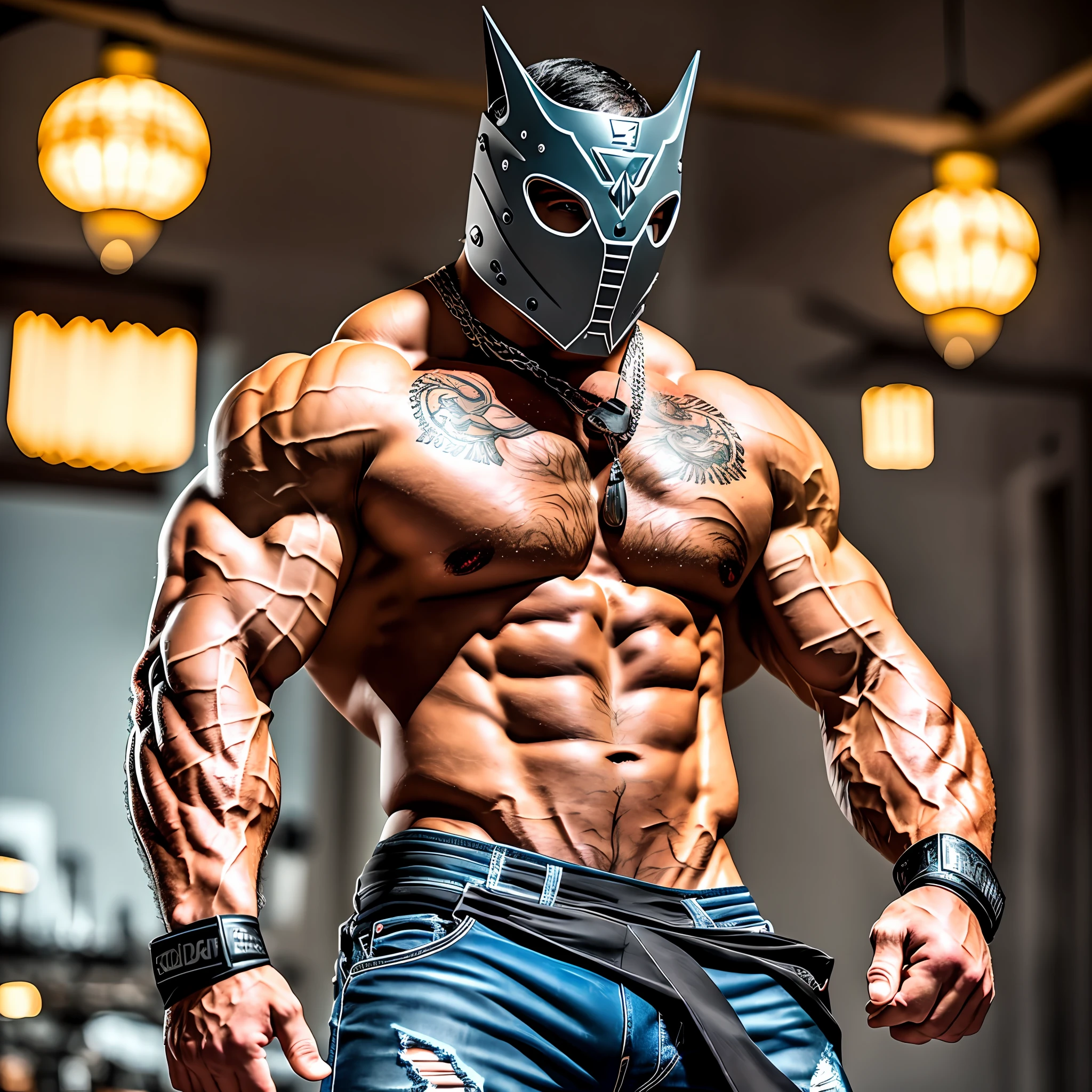 1man the Cauã haymond, freckles corpor. Mexican. Super masked hairy druid, Thick mustache 5, big, fierce claw (facial expression, gawking 3a) (masterpiece! Protogen x5.3. RPG Mode. Level4 (Photorealism) Official Release mode Virtuoso film XT3 photorealist) cgi max. ( intricate 1.2)photo) video call. big nose, Scarlett green burst red, naughty thug, bullet club. Medium healed bodybuilder. athlete, popular, authentic sharp Users references: @mett0606 @rockt_z @Baxxxbox @adonisjing2020 @KISSMANPHOTO) (wide-angle lens, 8k uhd, SLR, soft light, high quality, film grain: 1.2), 8k uhd, 45mm focal length, 50mm film focal length) Herculean face, short hair snow gray. (thin skin 1.2 )face diverse model, environment with low light. Soft colors. lascivious, detailed skin, large pectoral, massive, medium bodybuilder (firm skin folds 1.3),proportional twist, soft belly. looking at the viewer, seductive pose, opulence, dress = (shredded random jeans. Beat-up Fashion. adidas, italics. Soccer. uniformed, translucent, velvety clothing), abdomen, holster, evident veins, eye contact, thighs, calves, muscle veins. perfect composition. (clothes lift: 1,5) (bulge elevation: 1.2) (shirt lift: 1.5) (unbutton 1.2) reinforced hand, defined thumbs. normal nails. Epic background Landscape background black engravings in gold. Looking at the viewer, relief of the glans on the long chubby bulge and bulky tip, folds of tight clothing fabric. Tight skin,NInja.