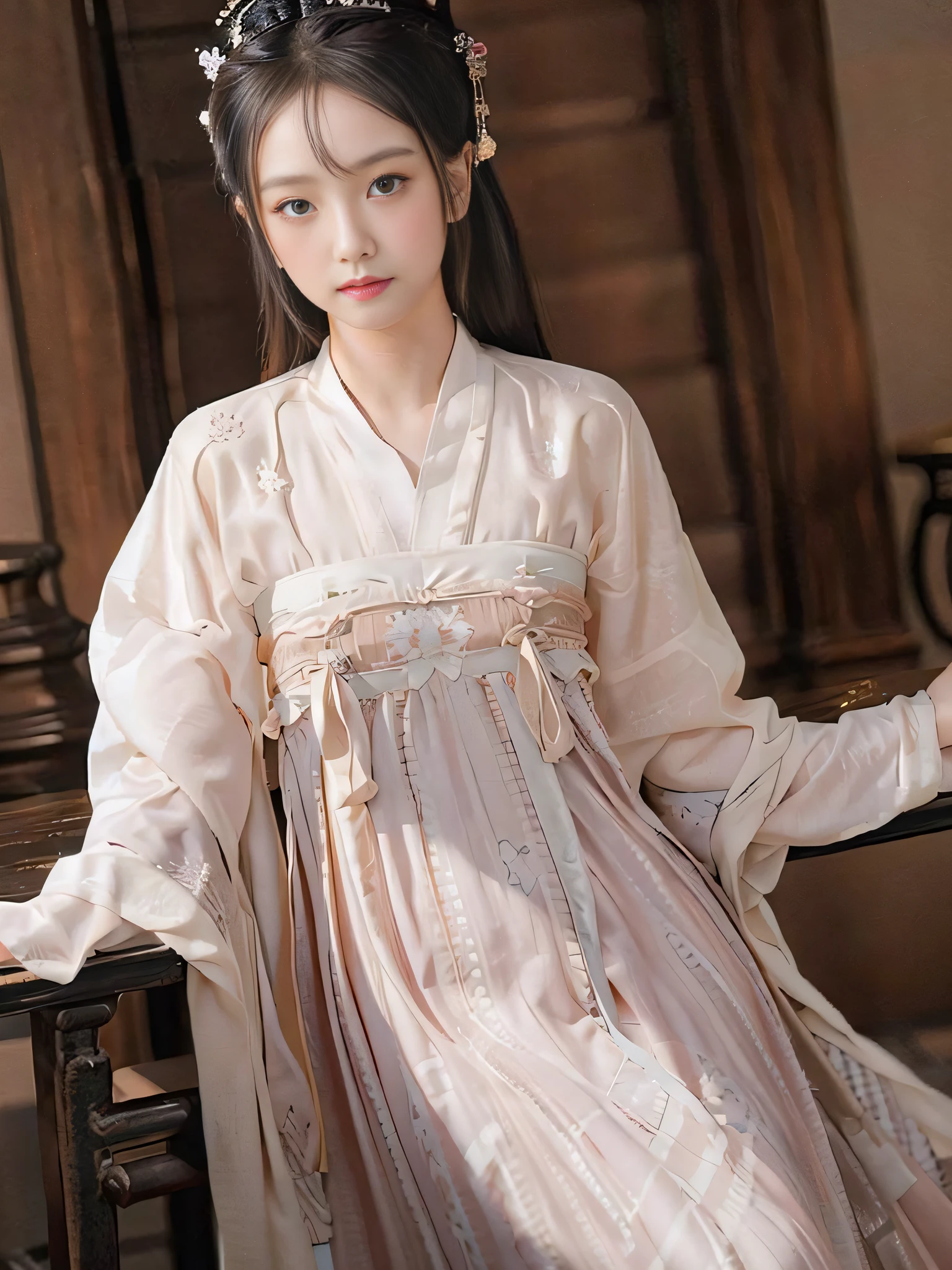 masterpiece,best quality,photography,1girl,beautiful eyes,perfect female body,large breasts,hanfu,tang style