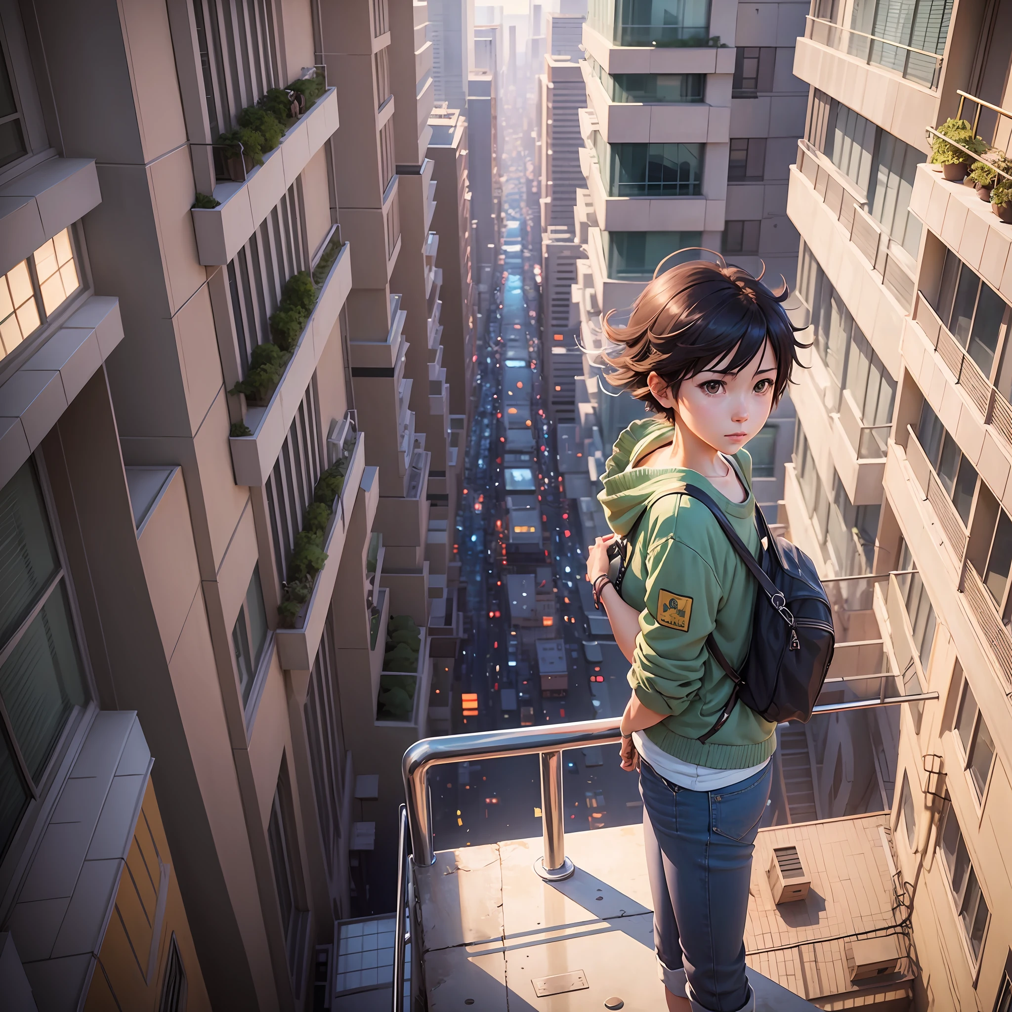 anime characters standing on a balcony overlooking a city, your name, kimi no na wa, your name movie style, ross tran and makoto shinkai, makoto shinkai movie, sakimichan and makoto shinkai, makoto shinkai and bioware, makoto shinkai. —h 2160, fiona staples and makoto shinkai --auto --s2
