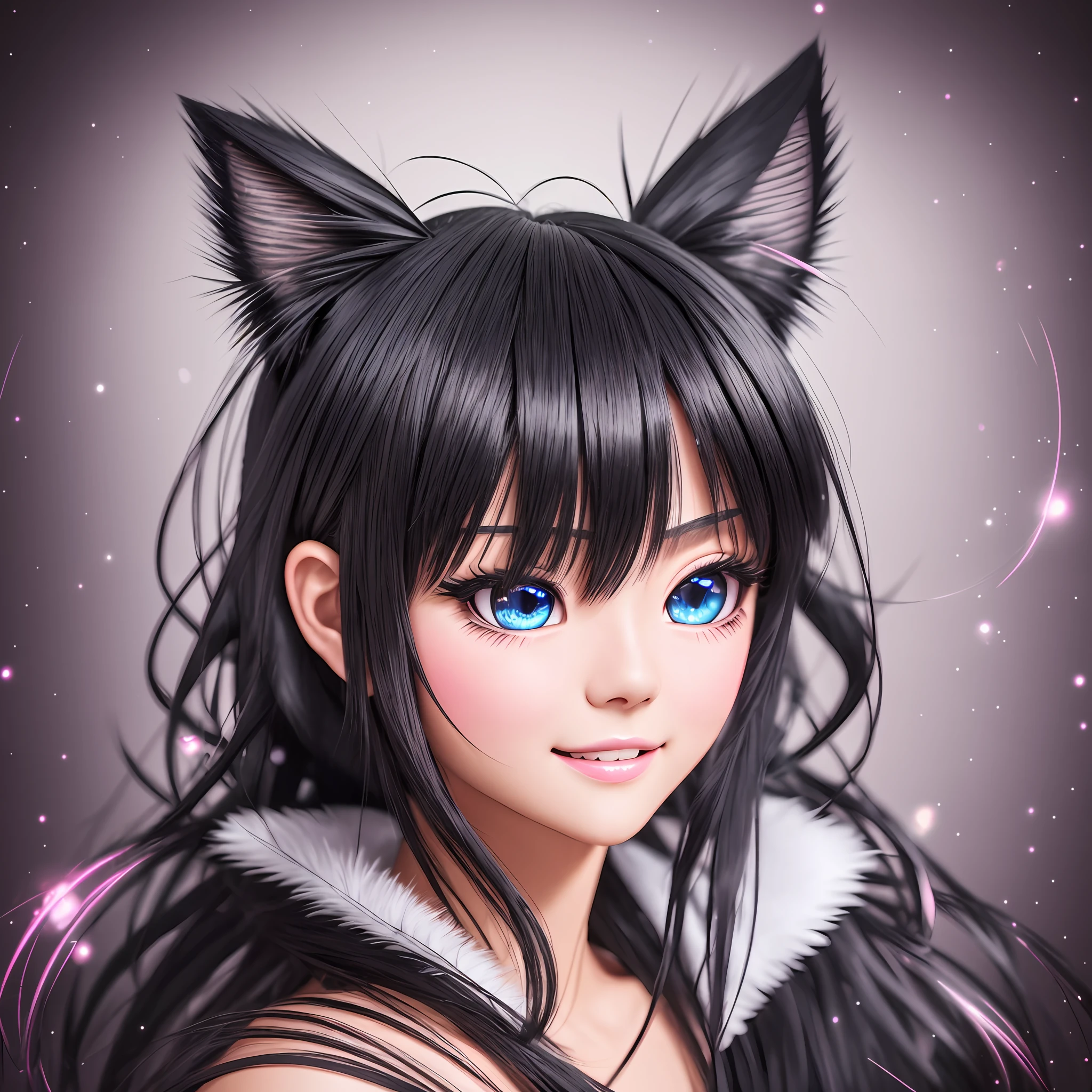black hair, hair bobbles, wince, longeyelashes, solid circle eyes, fake animal ears, light smile, ear blush, fang, Surrealism, drop shadow, anaglyph, stereogram, tachi-e, pov, atmospheric perspective, 8k, super detail, ccurate, best quality --auto --s2