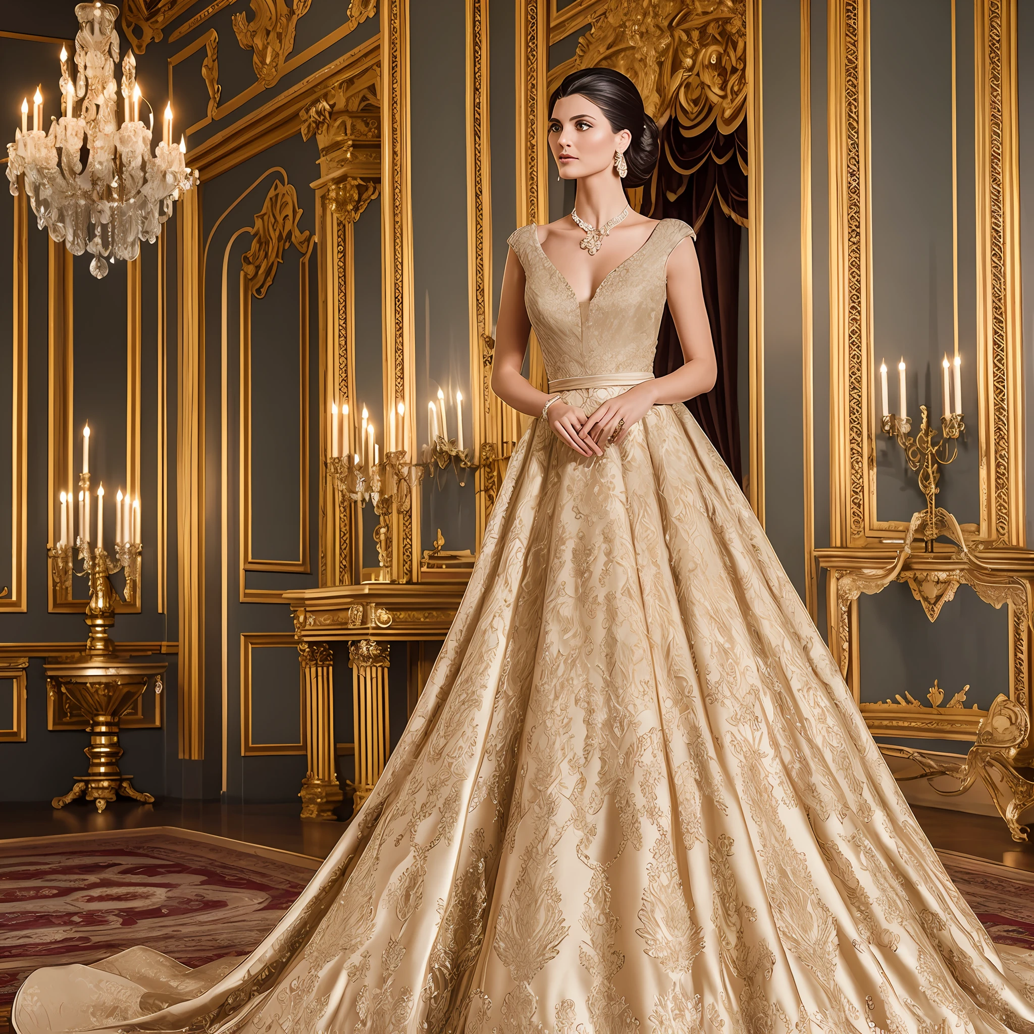 Prompt: "Classic Elegance"

Setting: A grand castle or mansion with opulent interiors, adorned with chandeliers and intricate details.
Outfit: A flowing silk gown or a tailored tuxedo.
Lighting: Soft, romantic lighting with a warm glow.
Camera: Utilize a camera that captures fine details and textures.
Lenses: Medium-range lenses for capturing the exquisite details and expressions.

Description: A graceful model with a regal presence and refined features. She exudes timeless elegance as she poses in the enchanting surroundings of a grand castle or mansion. Soft, romantic lighting bathes the scene, accentuating the luxurious fabrics and highlighting her natural beauty. This editorial embodies the essence of classic elegance, evoking a sense of glamour, sophistication, and old-world charm.