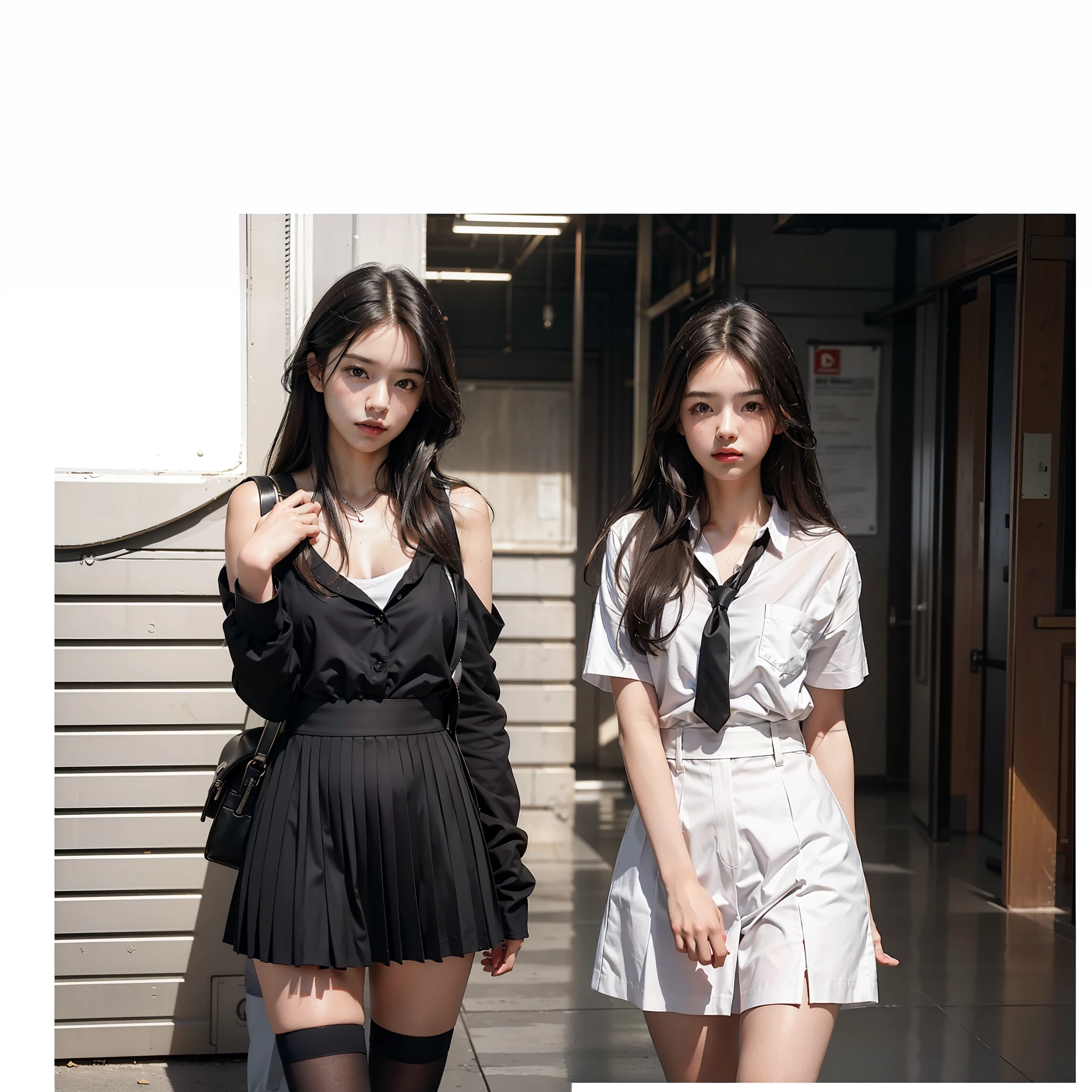Best quality, masterpiece, ultra high resolution, (photorealistic: 1.4), raw photo, dramatic lighting, school background, school background, hallway