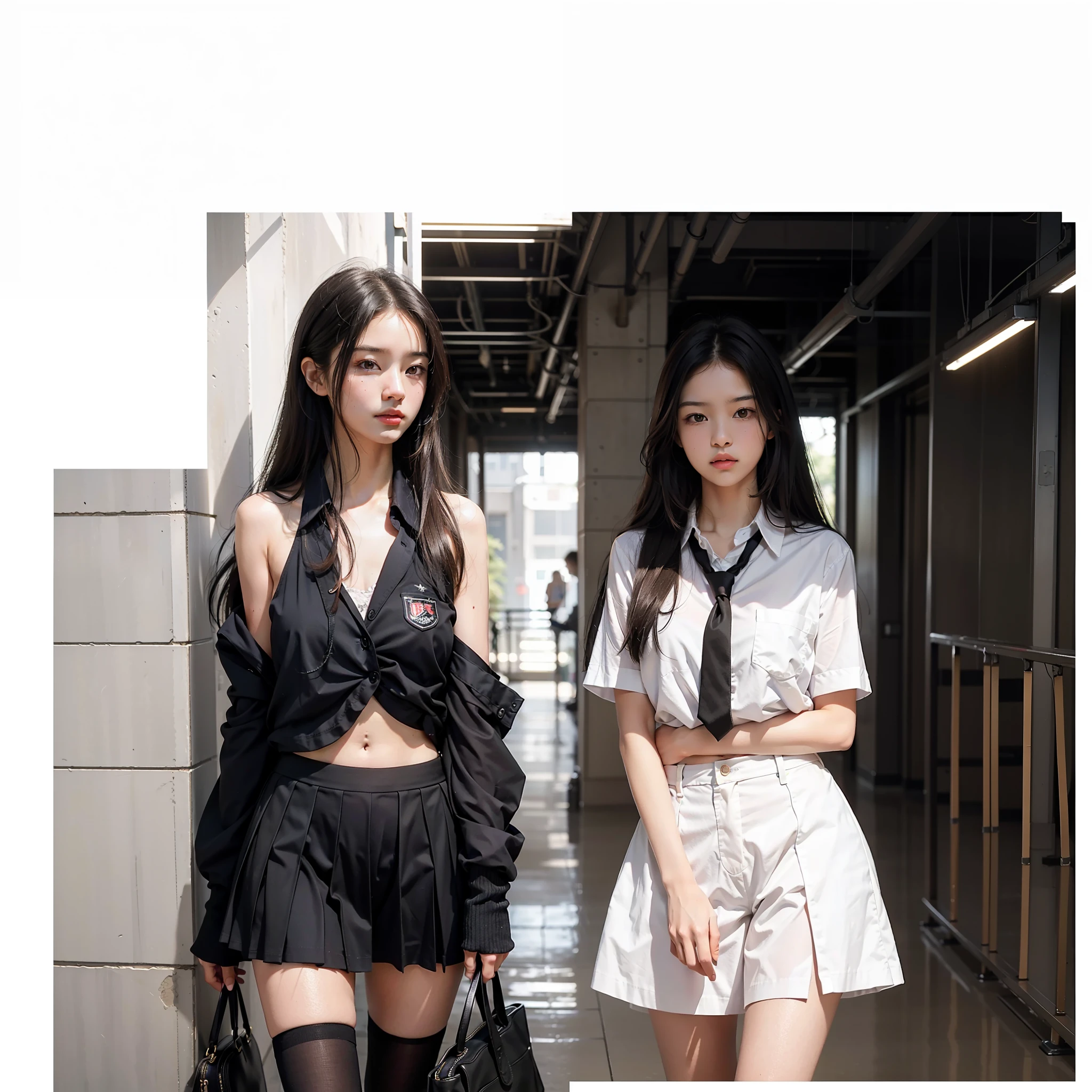 Best quality, masterpiece, ultra high resolution, (photorealistic: 1.4), raw photo, dramatic lighting, school background, school background, hallway