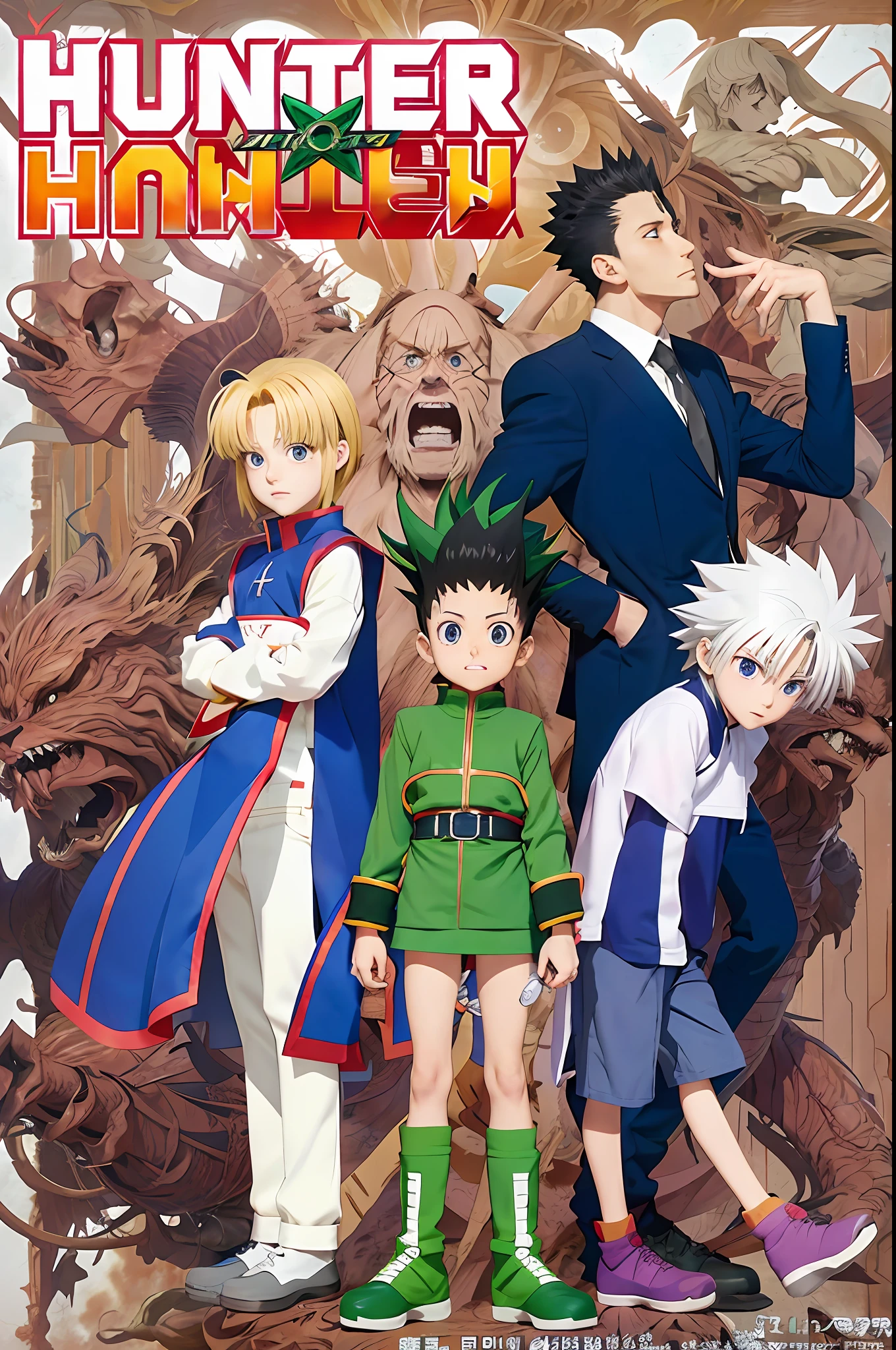 hunter hunter anime poster, hunter x hunter, hunterxhunter, official anime artwork, official art, anime key art, anime!!!! key visual, 1 9 9 8's anime, anime masterpiece, promotional art, in a anime masterpiece, anime key visual”, shonen anime, anime cover, today's featured anime still, anime key visual, official anime key visual, anime poster