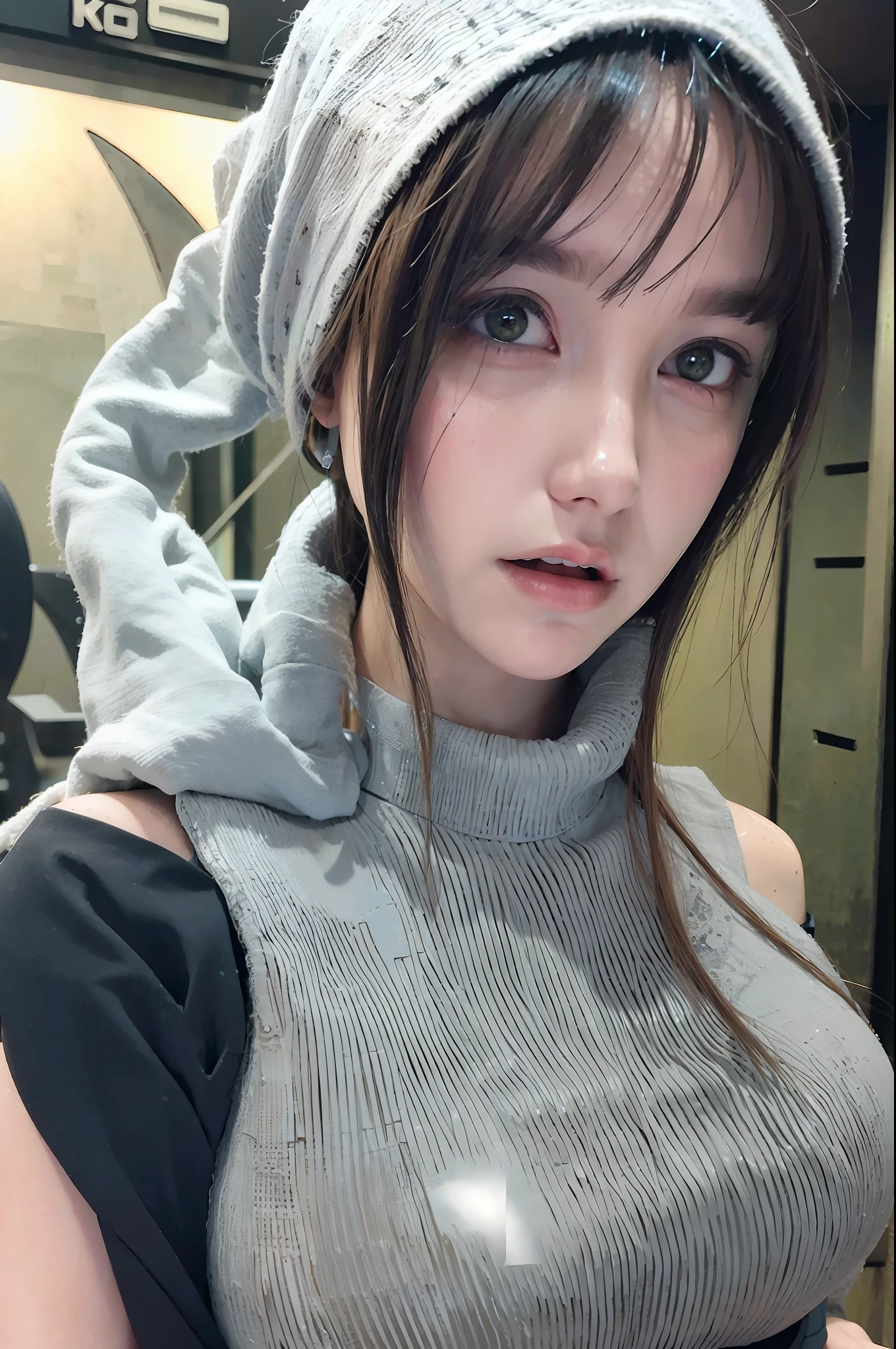 complex 3d render ultra detailed of a beautiful porcelain profile woman android face, cyborg, robotic parts,120 mm, beautiful studio soft light, rim light, vibrant details, luxurious cyberpunk, lace:1.1,hyperrealistic, anatomical, facial muscles, cable electric wires, microchip, elegant, beautiful background, octane render, H. R. Giger style, 8k, best quality, masterpiece, illustration, an extremely delicate and beautiful, extremely detailed,CG,wallpaper, (realistic, photo-realistic:1.5),Amazing, finely detail, masterpiece,best quality,official art, extremely detailed CG unity 8k wallpaper, absurdres, incredibly absurdres,robot, silver halmet, full body,Standing posture,seductive smile
bare shoulders,
bent_over