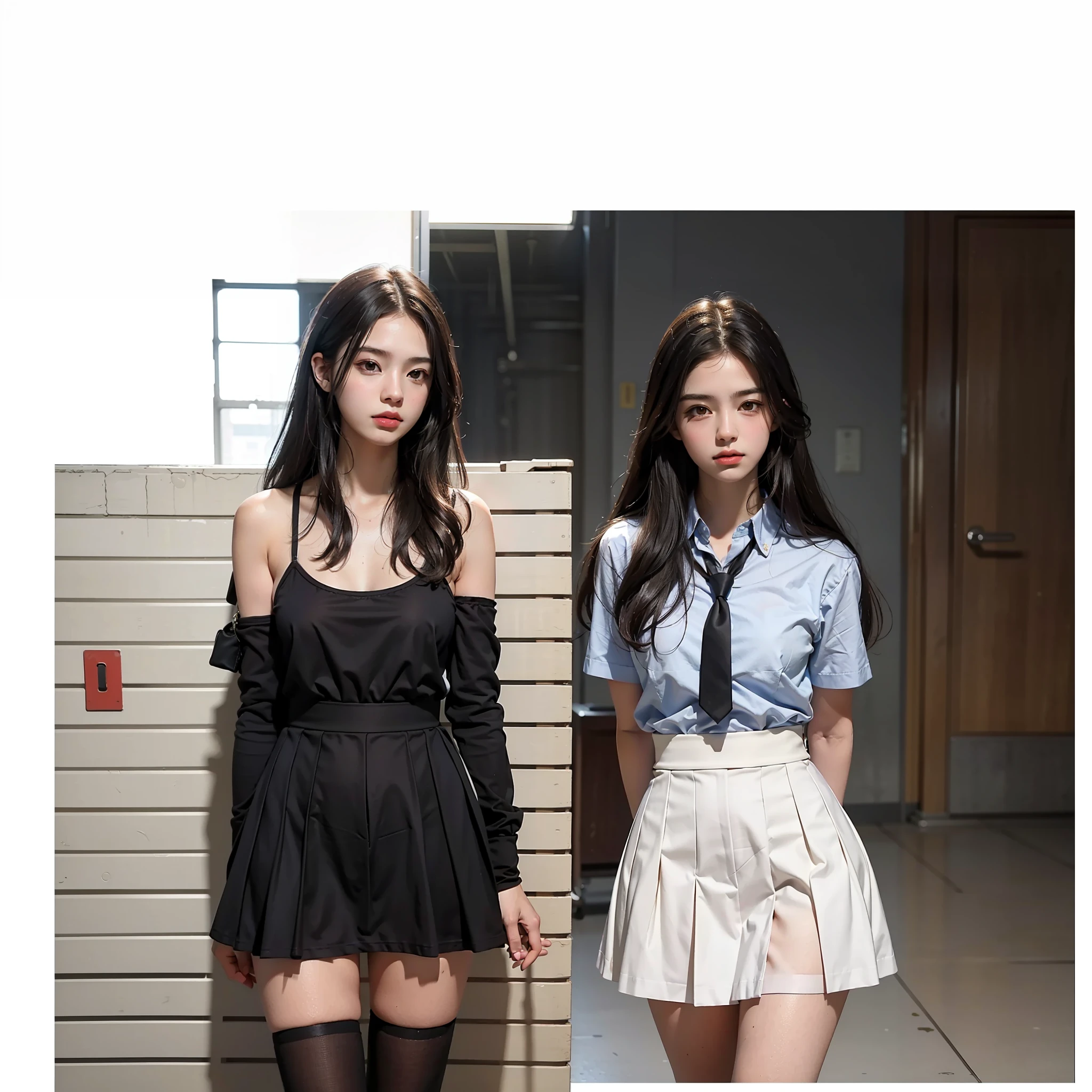 Best quality, masterpiece, ultra high resolution, (photorealistic: 1.4), raw photo, dramatic lighting, school background, school background, hallway