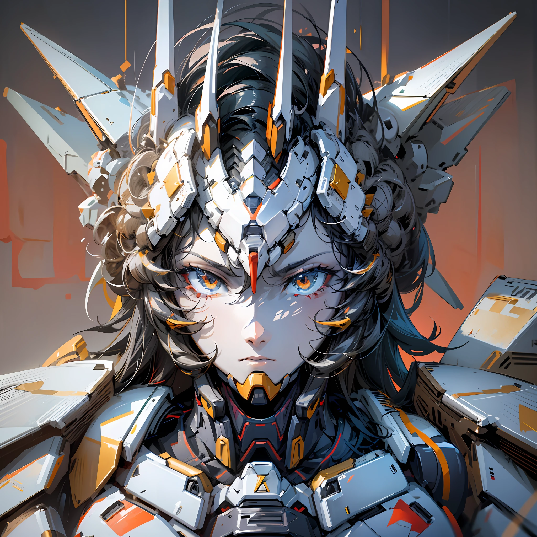 Close-up of robot with futuristic expression on face, Gundam Head, Alexander Ferra White Mech, Barbatos Gundam, Mecha Inspiration, ArtStation Masterpiece, 4K Highly Detailed Digital Art, Gundam Style, Robot Mech, Cool Mech Style, Mech Portrait, ArtStation HD Trend, rendered in redshift