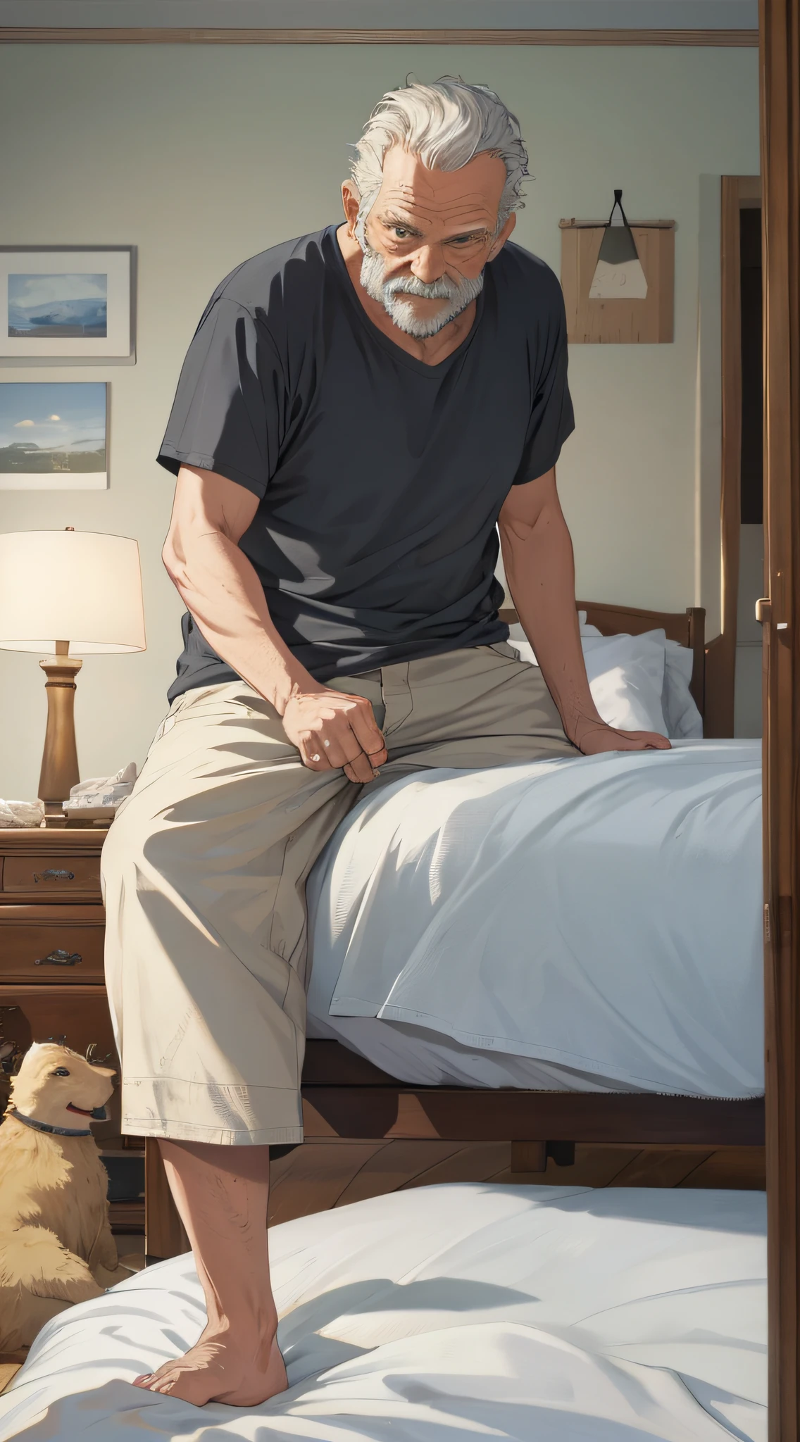 Realistic, (best quality, masterpiece: 1.3), old man, in the bedroom