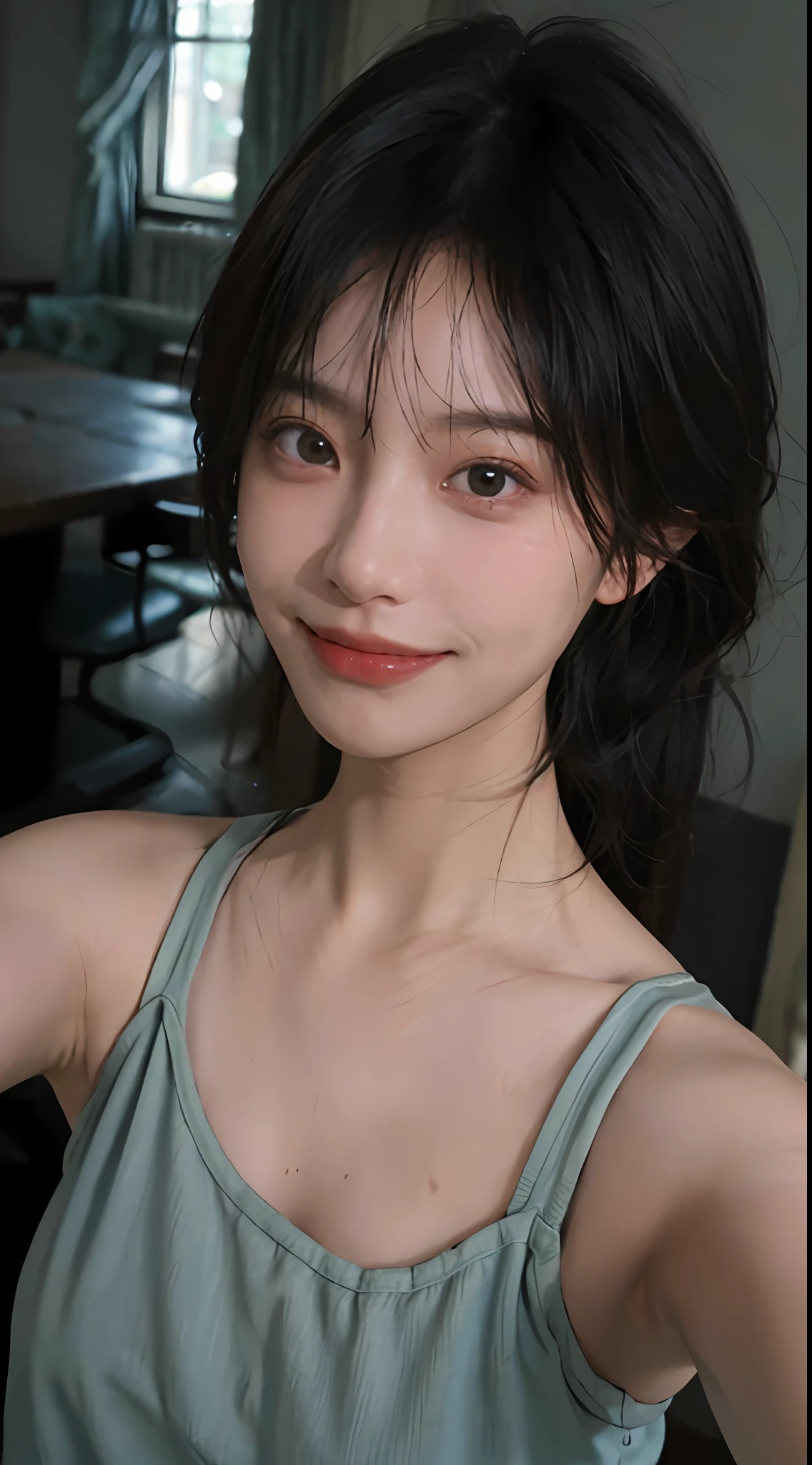 8K,best qualtiy,tmasterpiece,超高分辨率,(真实感:1.4),RAW photogr,(True skin texture:1.3),(filmgrain:1.3),(Selfie angle),1个Giant Breast Girl,Beautiful eye and face details,tmasterpiece,Best quality at best,closeup cleavage,The upper part of the body,Almost crying