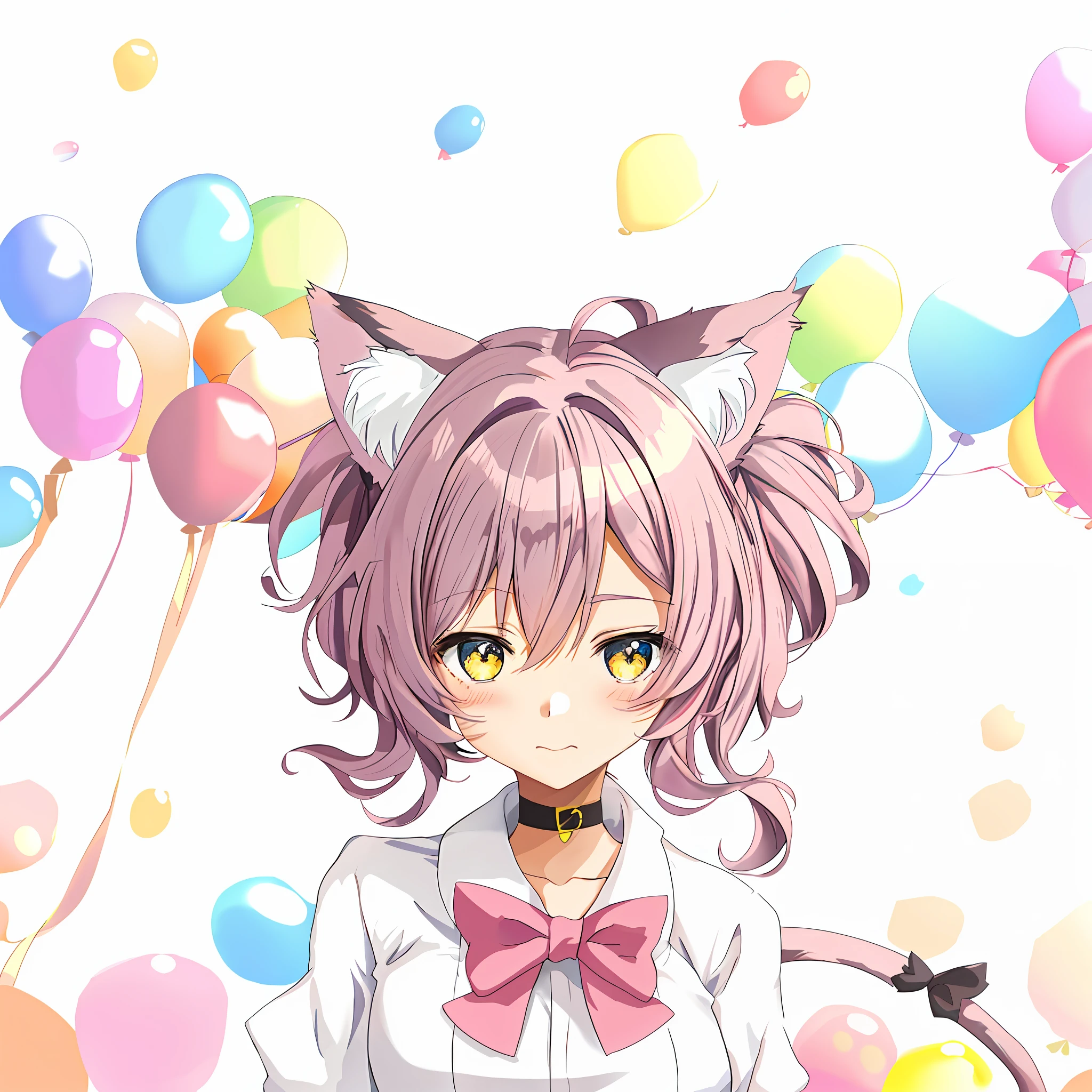 anime girl with a cat ears and a bow in front of balloons, cute anime catgirl, very beautiful cute catgirl, anime girl with cat ears, very beautiful anime cat girl, beautiful anime catgirl, soft anime illustration, girl with cat ears, anime catgirl, cute anime style, kawaii realistic portrait, cute art style, attractive cat girl, kawaii anime manga style