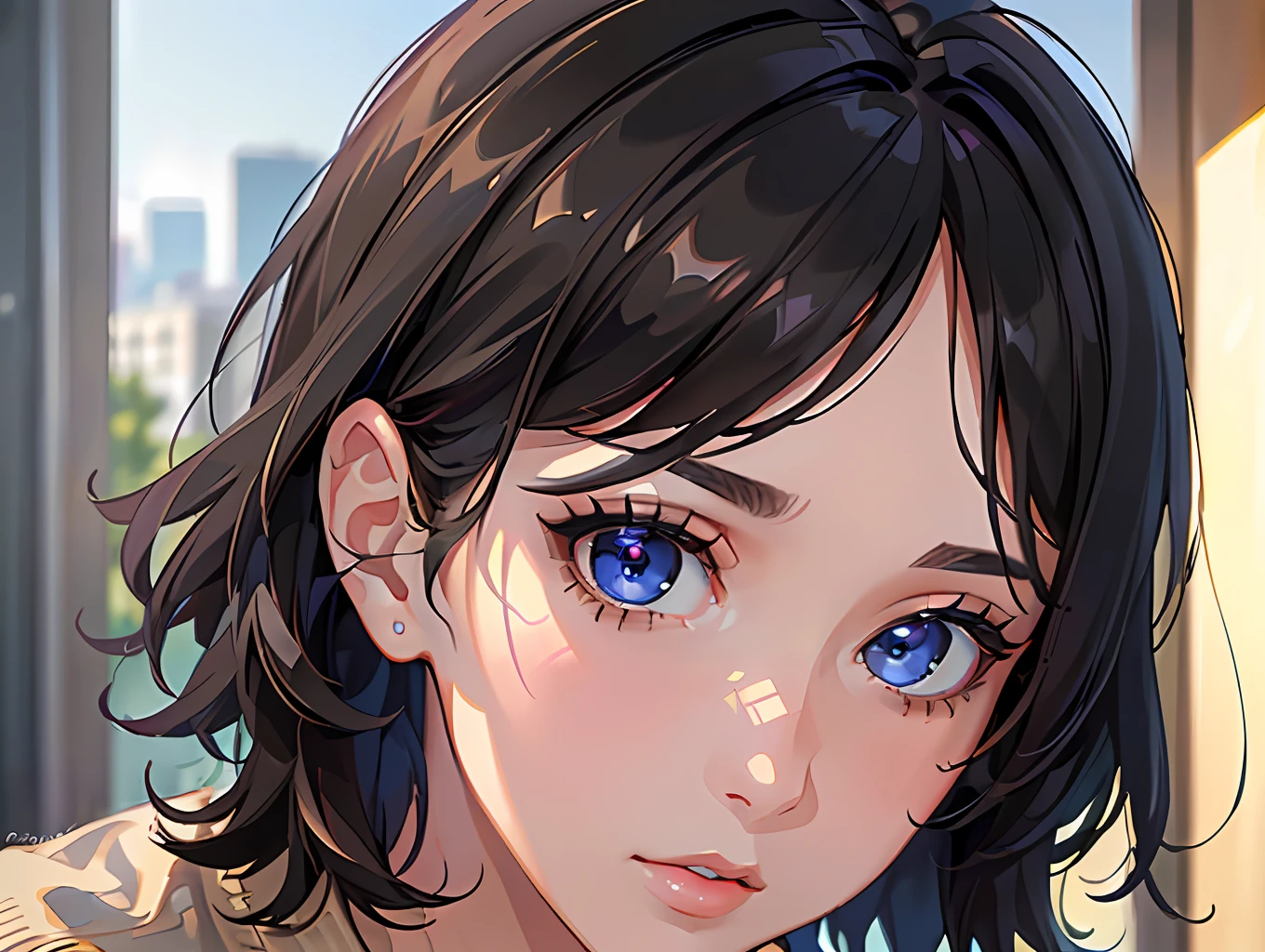 (masterpiece:1.3), (8k, photorealistic, RAW photo, best quality: 1.4), (1girl), beautiful face, (realistic face), (black hair, short hair:1.3), beautiful hairstyle, realistic eyes, beautiful detailed eyes, (realistic skin), beautiful skin, (sweater), absurdres, attractive, ultra high res, ultra realistic, highly detailed, golden ratio