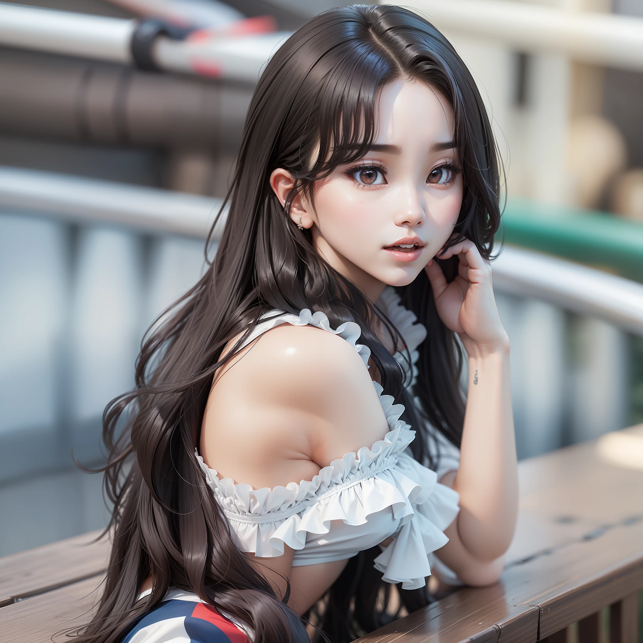 bikini,k-pop idol,long black hair,thin waist,bangs,pool,sitting,cute,high school student,real,three-dimensional,pure white skin,cute,big,very delicate and beautiful, red plump lips,human,photo,best quality,skin pores 1.4,real person,real thing,small ass,delicate,korean girl,human itself,wearing sunglasses,big eyes and mouth,korean idol,beautiful, Youthful,Shaped Face,Double,Highly Detailed Eyes,Highly Detailed Mouth,Highly Detailed Nose,Highly Detailed Skin