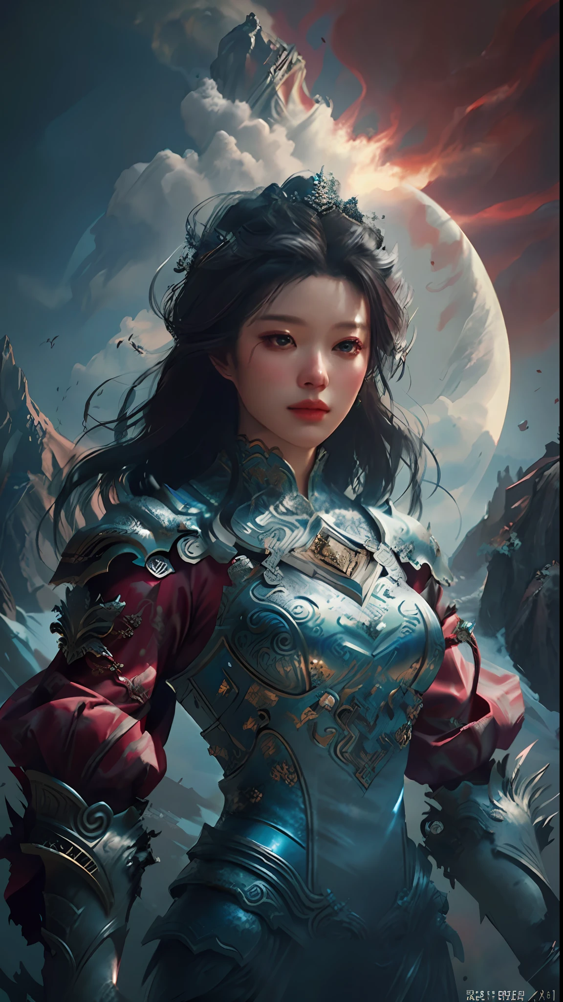 a close up of a woman in a women in a silver and red dress, chengwei pan on artstation, by Yang J, detailed fantasy art, stunning character art, fanart best artstation, epic exquisite character art, beautiful armor, extremely detailed artgerm, detailed digital 动漫艺术, artstation pixiv 上的 artgerm, armor girl