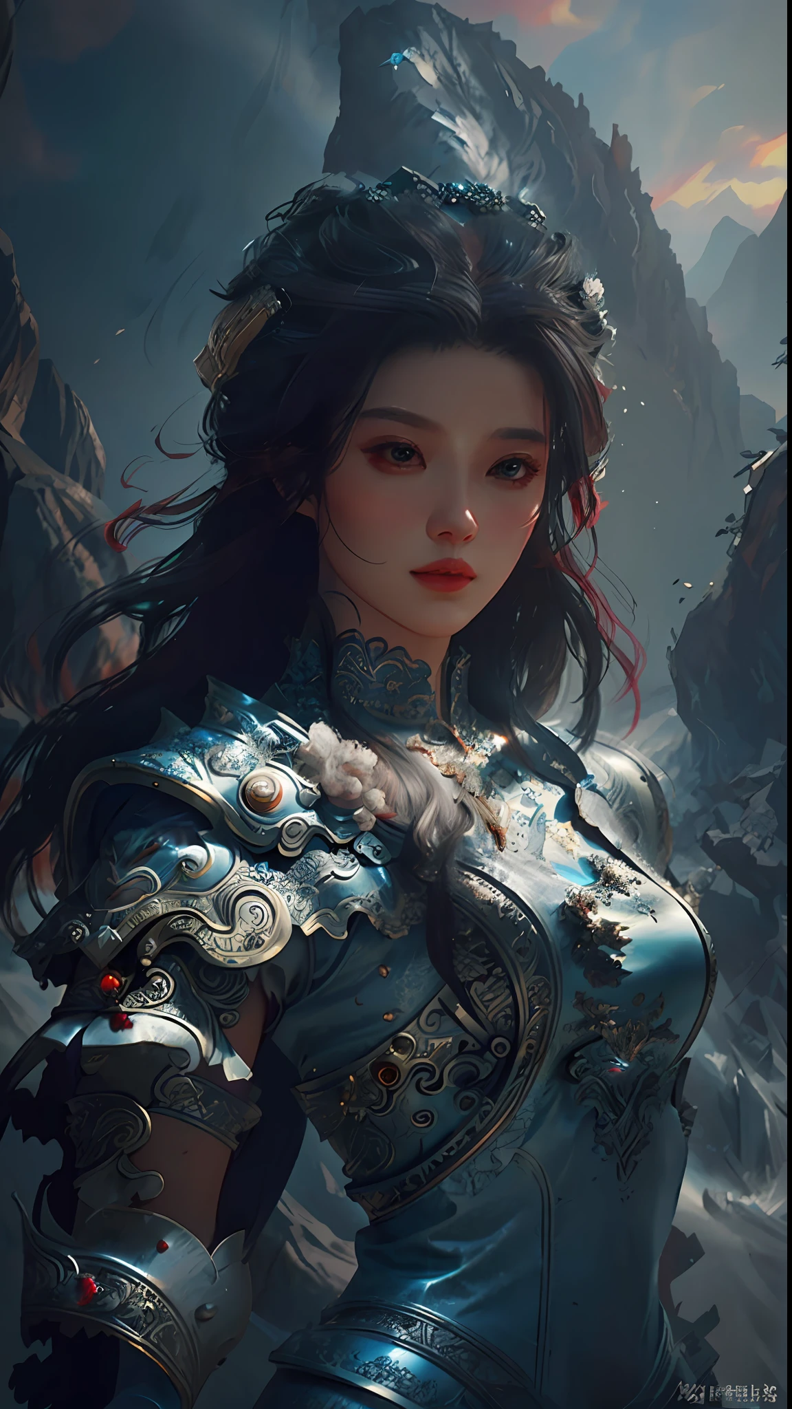 a close up of a woman in a women in a silver and red dress, chengwei pan on artstation, by Yang J, detailed fantasy art, stunning character art, fanart best artstation, epic exquisite character art, beautiful armor, extremely detailed artgerm, detailed digital 动漫艺术, artstation pixiv 上的 artgerm, armor girl