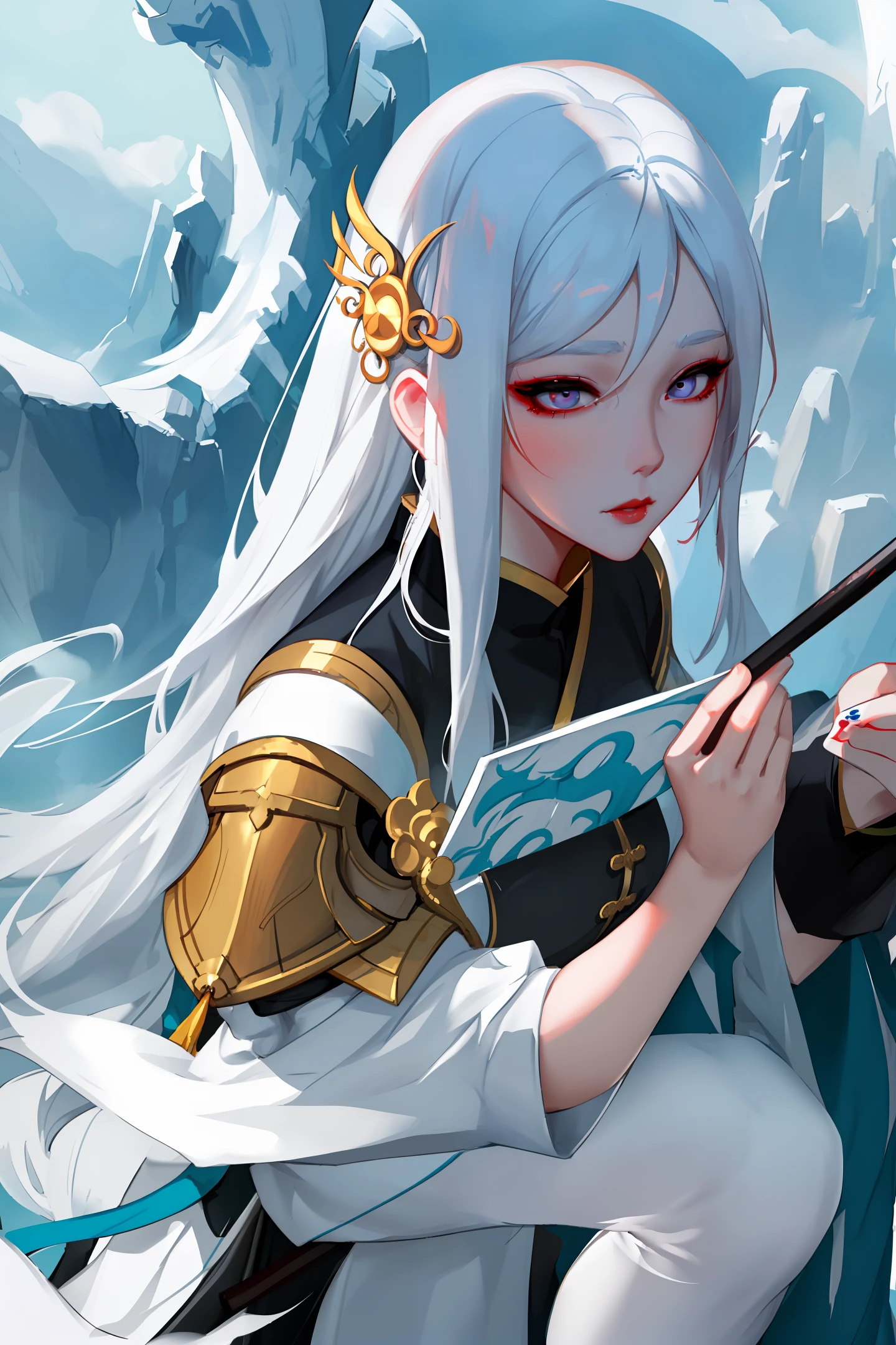 a close up of a woman with white hair and a white mask, beautiful character painting, guweiz, artwork in the style of guweiz, white haired deity, by Yang J, epic exquisite character art, stunning character art, by Fan Qi, by Wuzhun Shifan, guweiz on pixiv artstation