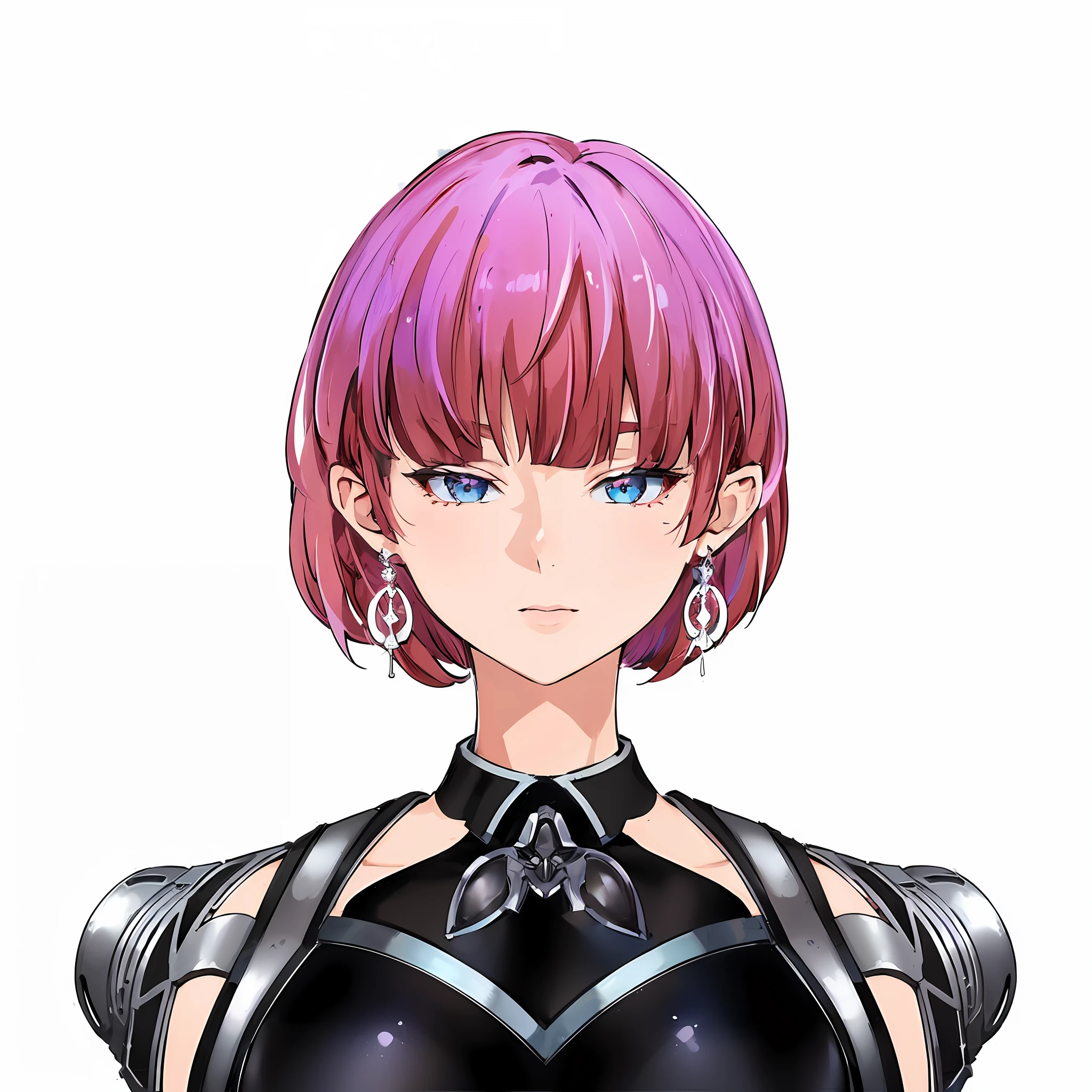 (masterpiece:1.3), (best quality:1.3), high-resolution, 
watercolor pencil, 

upper body, 
lookinng at viewer, upright, arms at sides, 

(cute1girl:1.3), solo, 
white skin, small Breast, eight-headed person, 
light blue hair, (blue gradiient hair:1.1), very short hair, blunt bangs, beautiful hair, blue eyes, beautiful detailed eyes, 

 cheerful smile, 

detached sleeves, Futuristic clothing, mechanical suit, Simple Costumes, pencil skirt, earrings, 

(white background:1.2), simple background, 

concept art, three-sided view, reference sheet, shadowlighting,