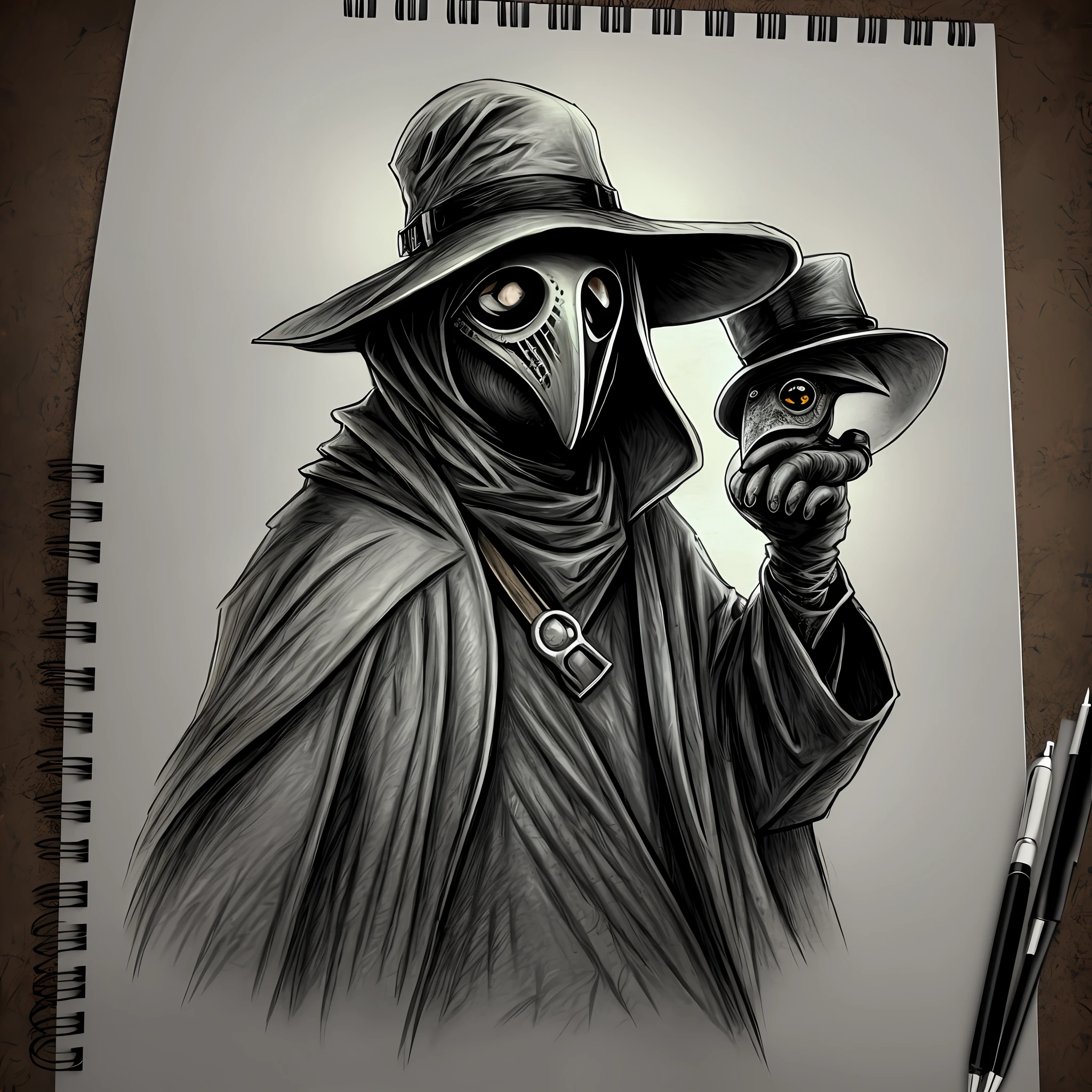plague doctor, sketch, dark style, symple black metal --auto --s2