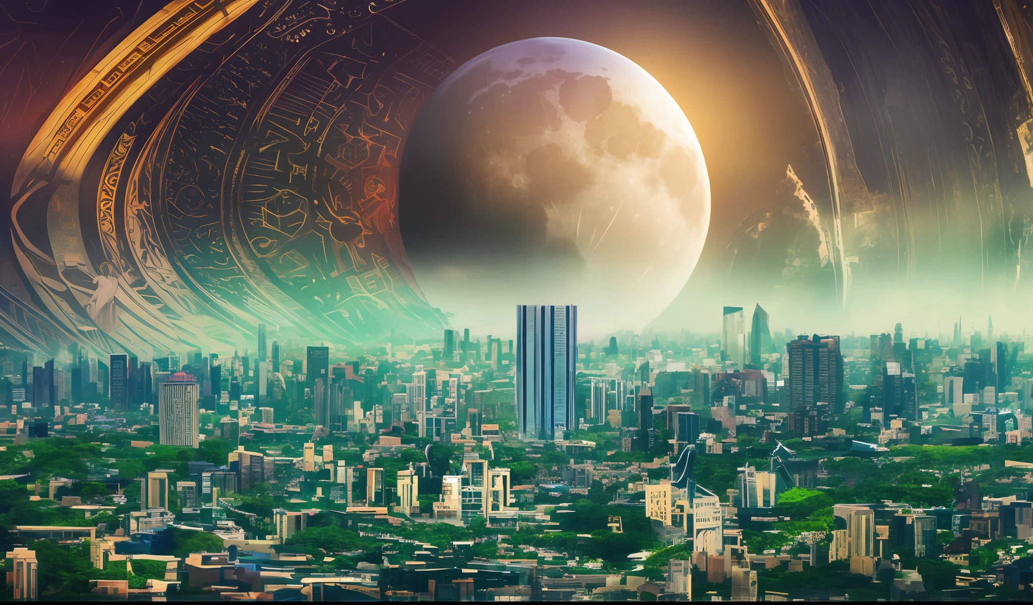 wonder, surreal, high definition, city, jungle, parallel world, mystery, wonder world, parallel world, moon and sun --auto --s2